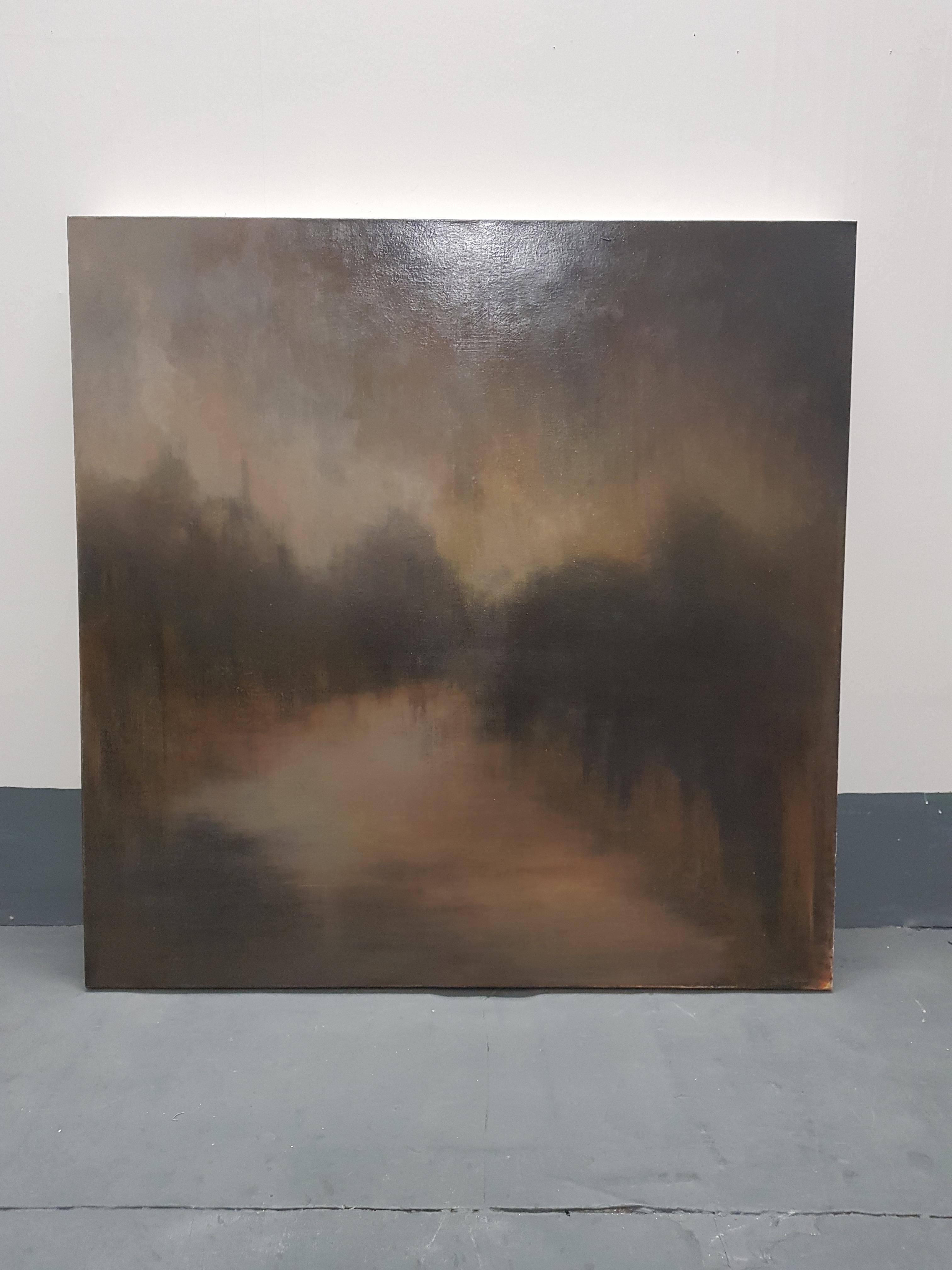 Untitled 40, Original painting, Muted Atmospheric Art, Industrial landscape Art - Contemporary Painting by Philippa Anderson