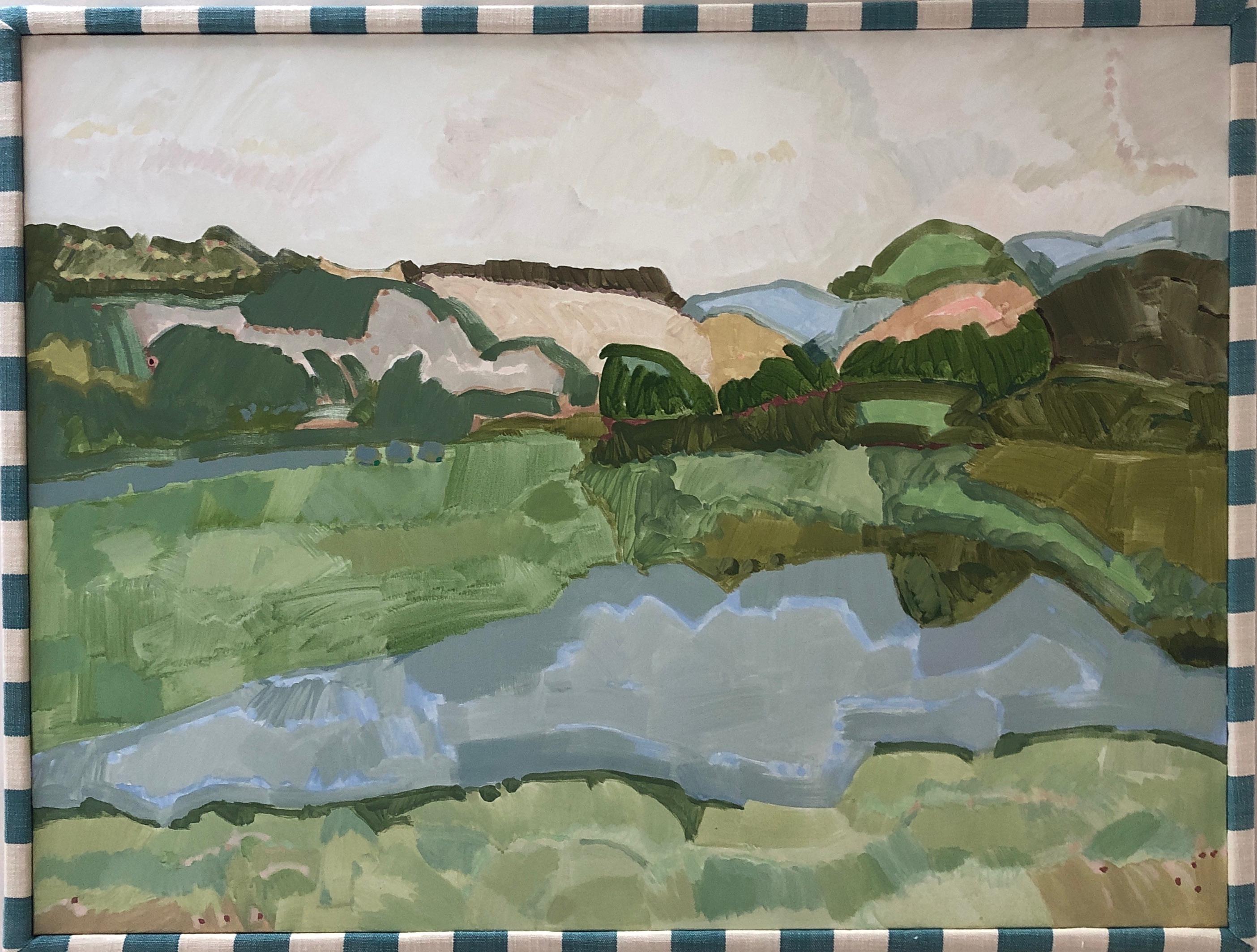IMAGINED PLACES, Original painting, Landscape, Pastel, Fabric - Abstract Painting by Philippa Jeffrey