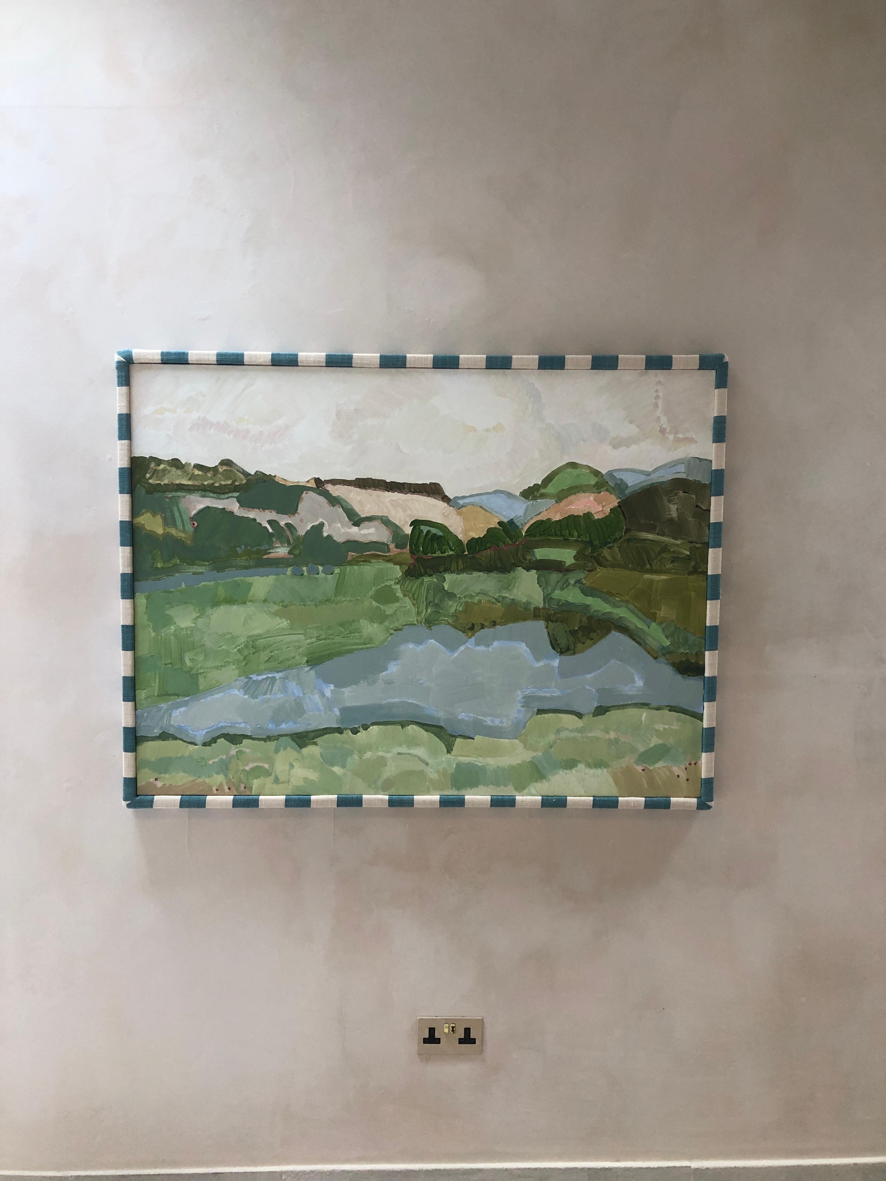 IMAGINED PLACES, Original painting, Landscape, Pastel, Fabric - Gray Abstract Painting by Philippa Jeffrey
