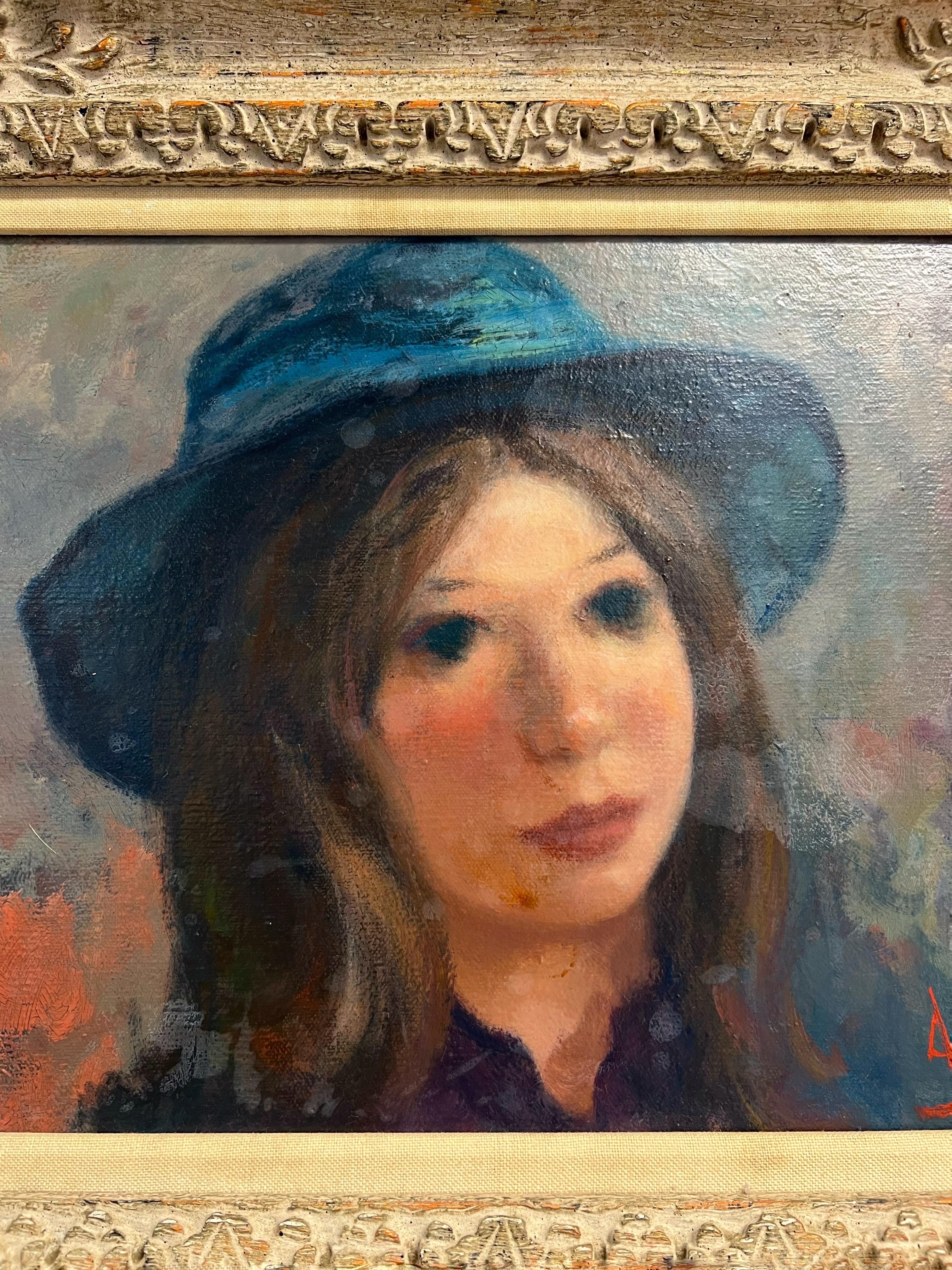 Mid-20th Century Philippe Alfieri Oil Painting of Young Girl with Hat