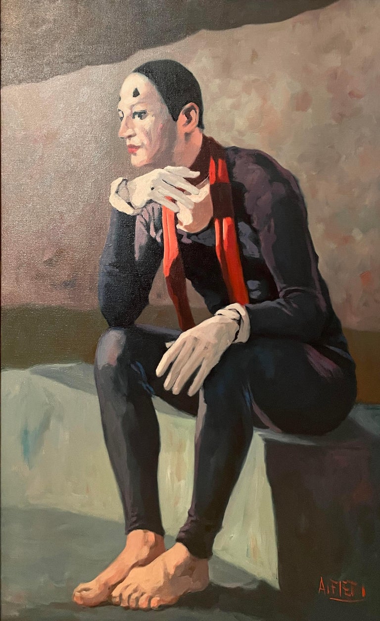 Seated Clown - Painting by Philippe Alfieri