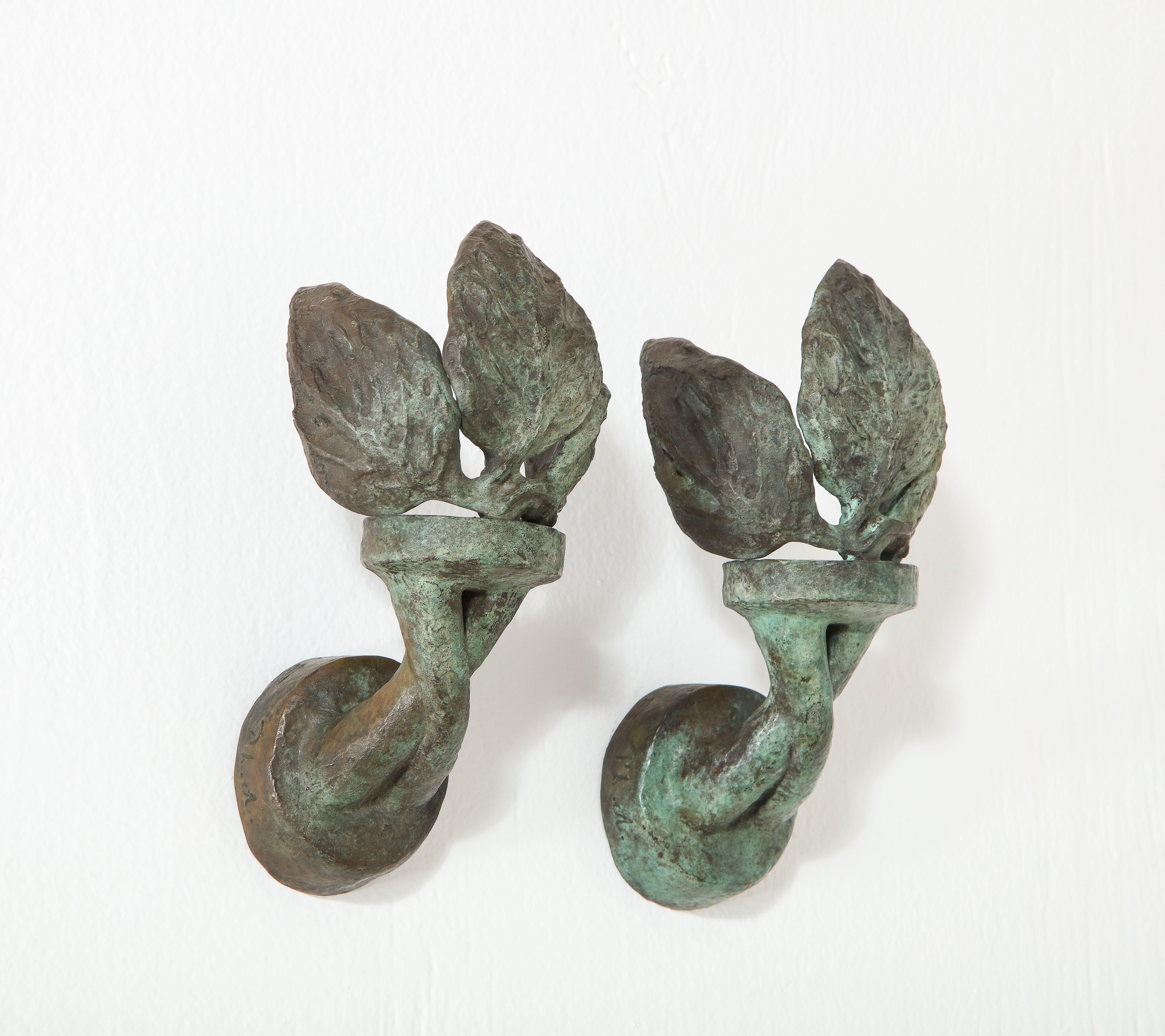 French Philippe Anthonioz Pair of Bronze Sconces, France 1960's