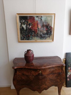 Abstract Composition Watercolor Painting, 1960s, Framed, Bold Colors