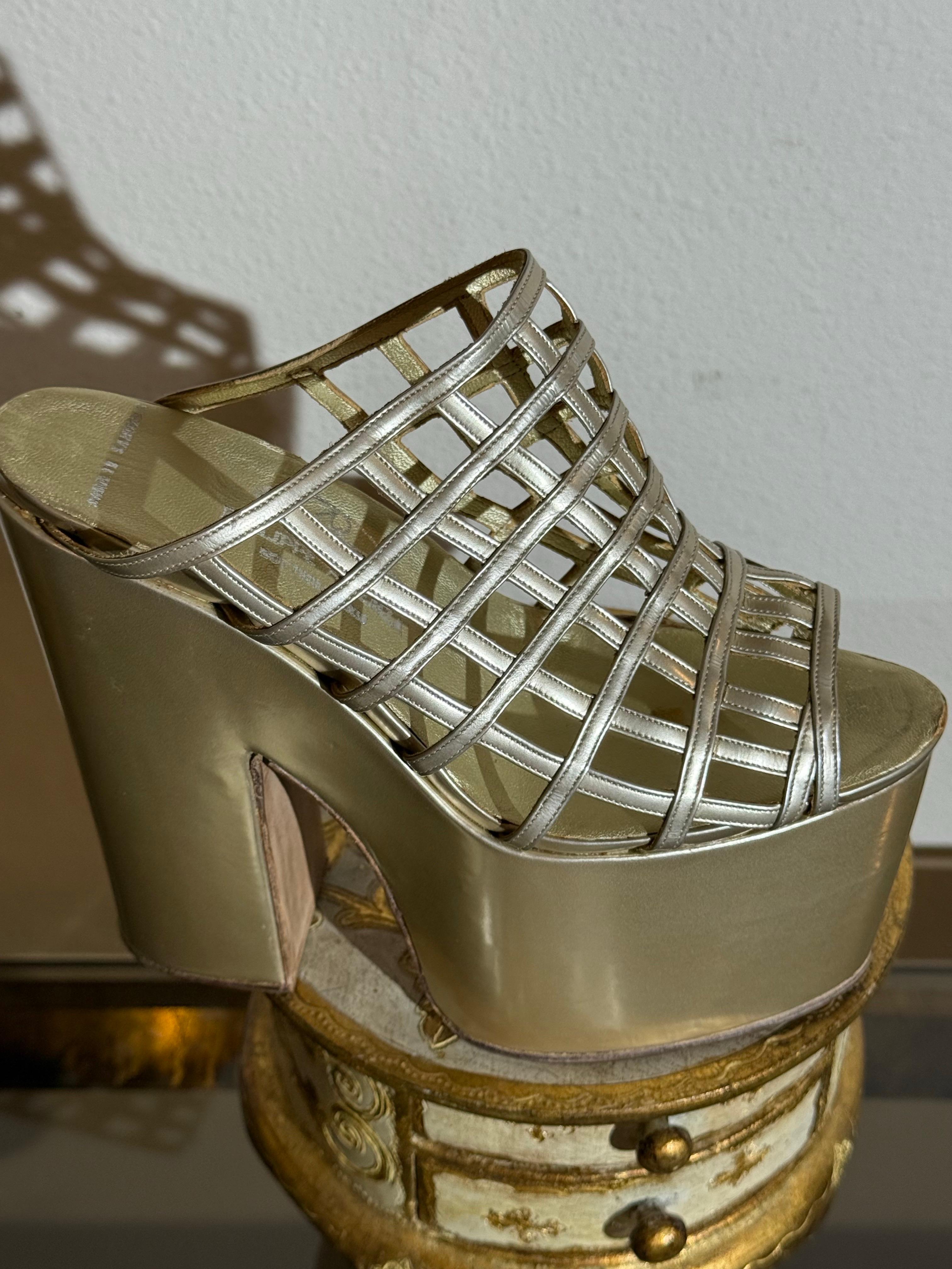 Philippe Atienza Bespoke Champagne Patent Leather Platform Shoes w Cage Vamps For Sale 1