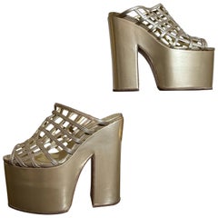 Philippe Atienza Bespoke Champagne Patent Leather Platform Shoes w Cage Vamps