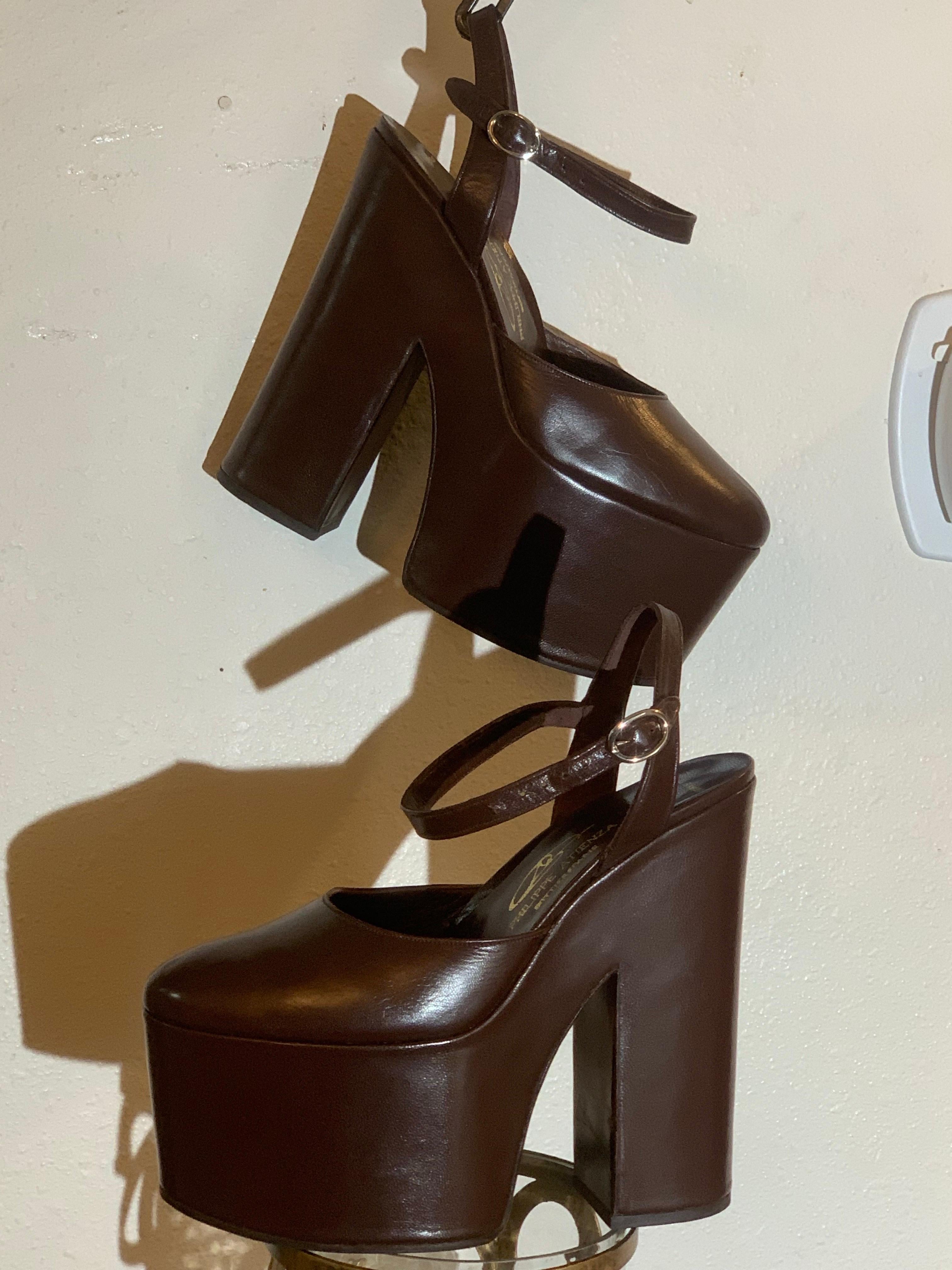 Philippe Atienza - Bottier Paris Custom-Made Chocolate Leather Platform Shoes For Sale 5