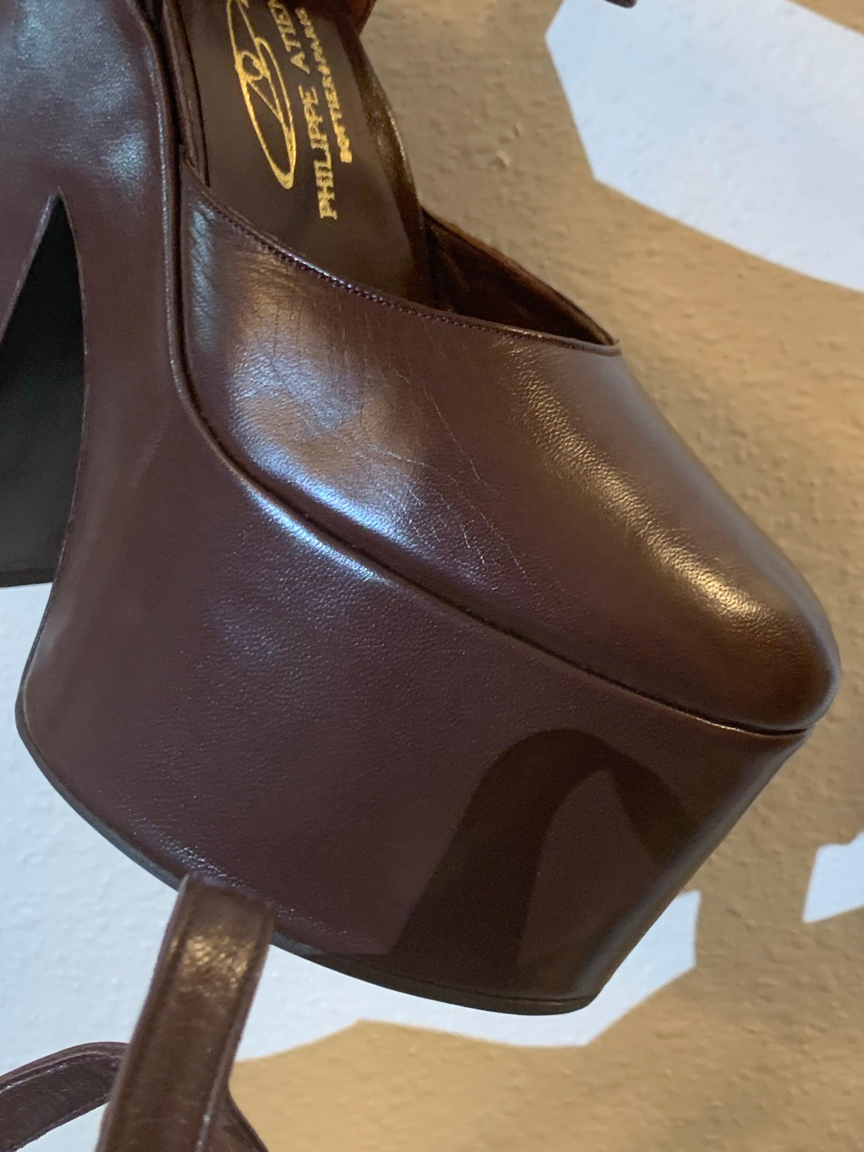 Philippe Atienza - Bottier Paris Custom-Made Chocolate Leather Platform Shoes For Sale 6