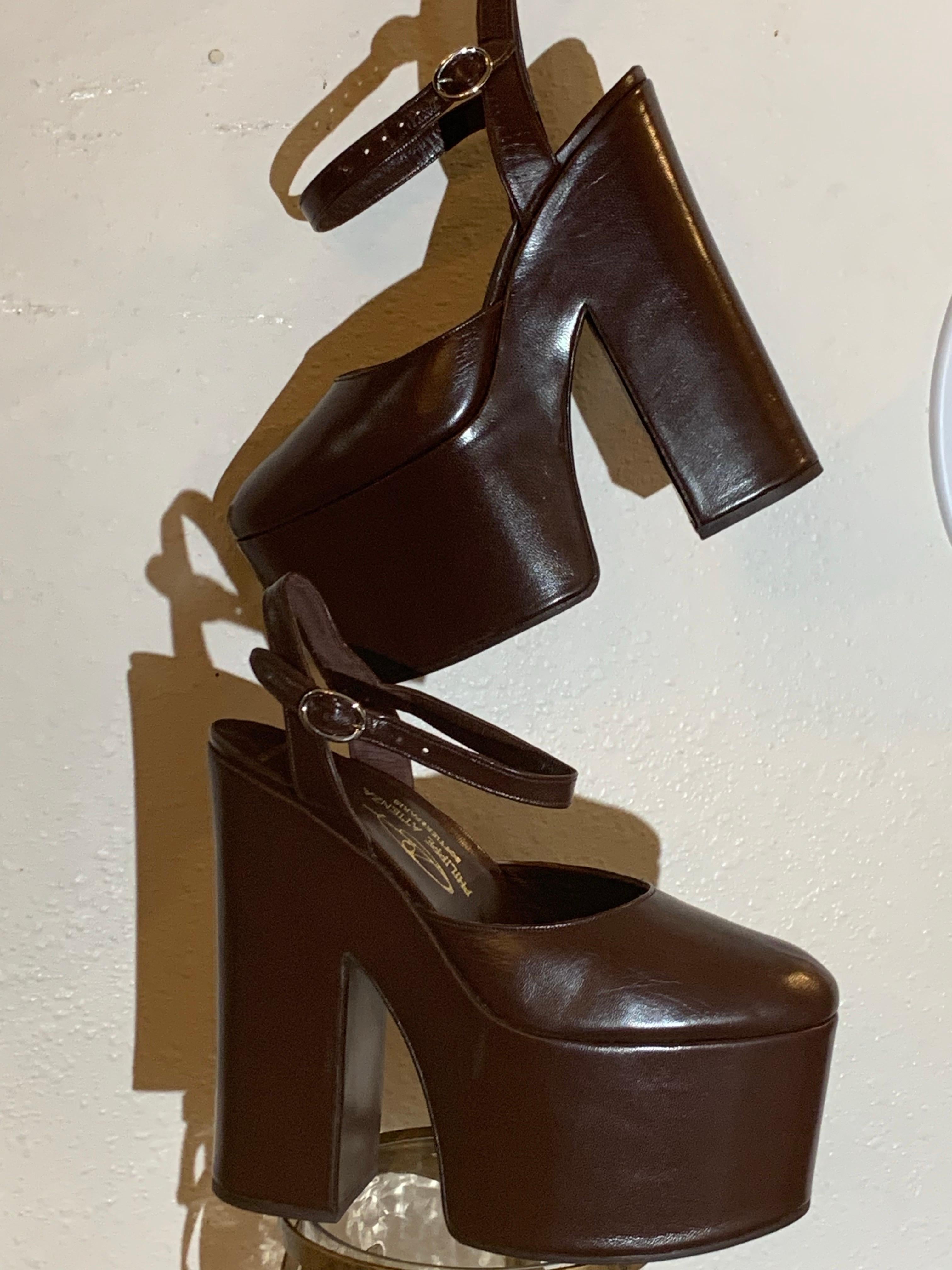 Philippe Atienza - Bottier Paris Custom-Made Chocolate Leather Platform Shoes For Sale 7