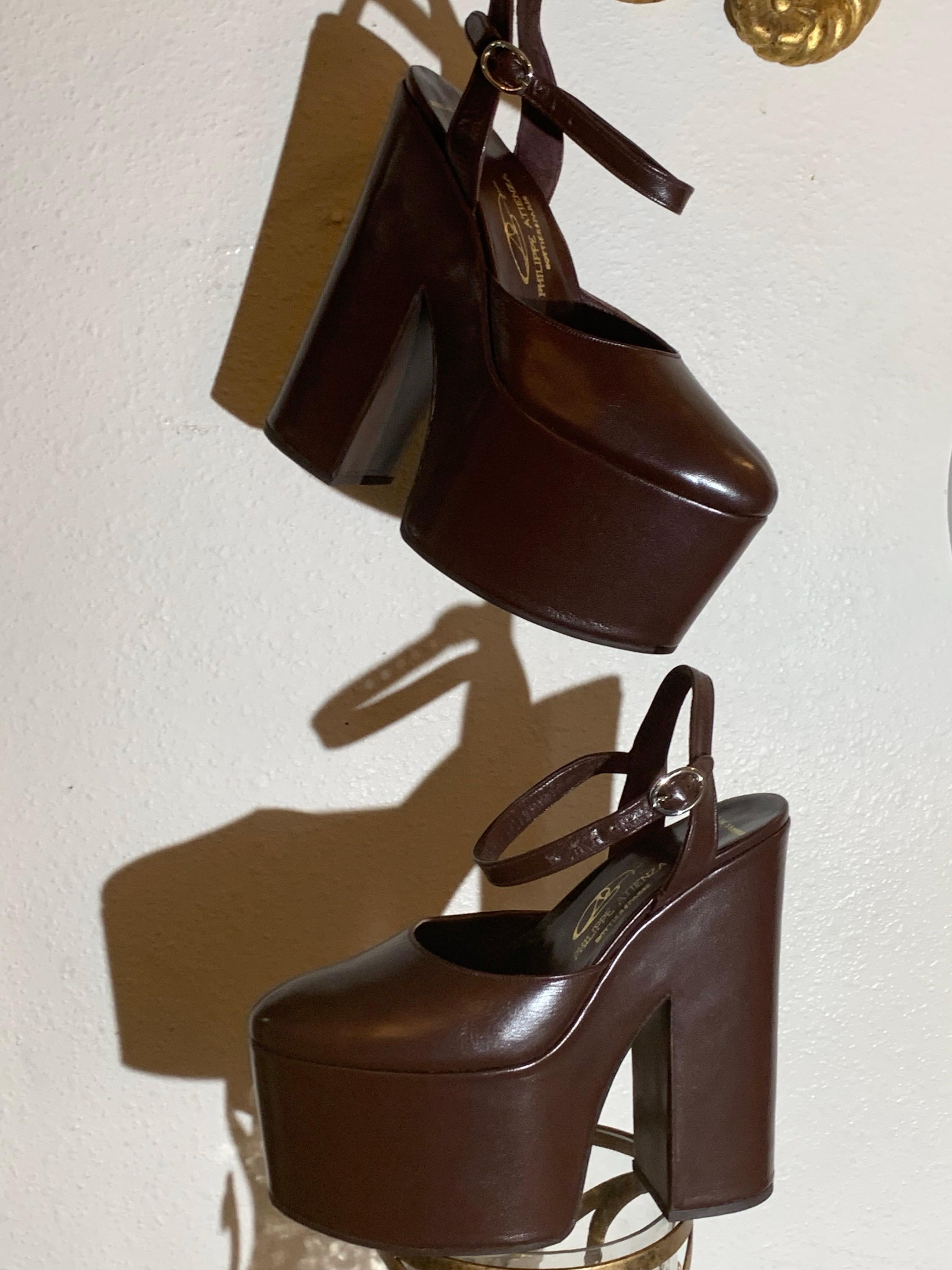 Philippe Atienza - Bottier Paris Custom-Made Chocolate Leather Platform Shoes For Sale 9