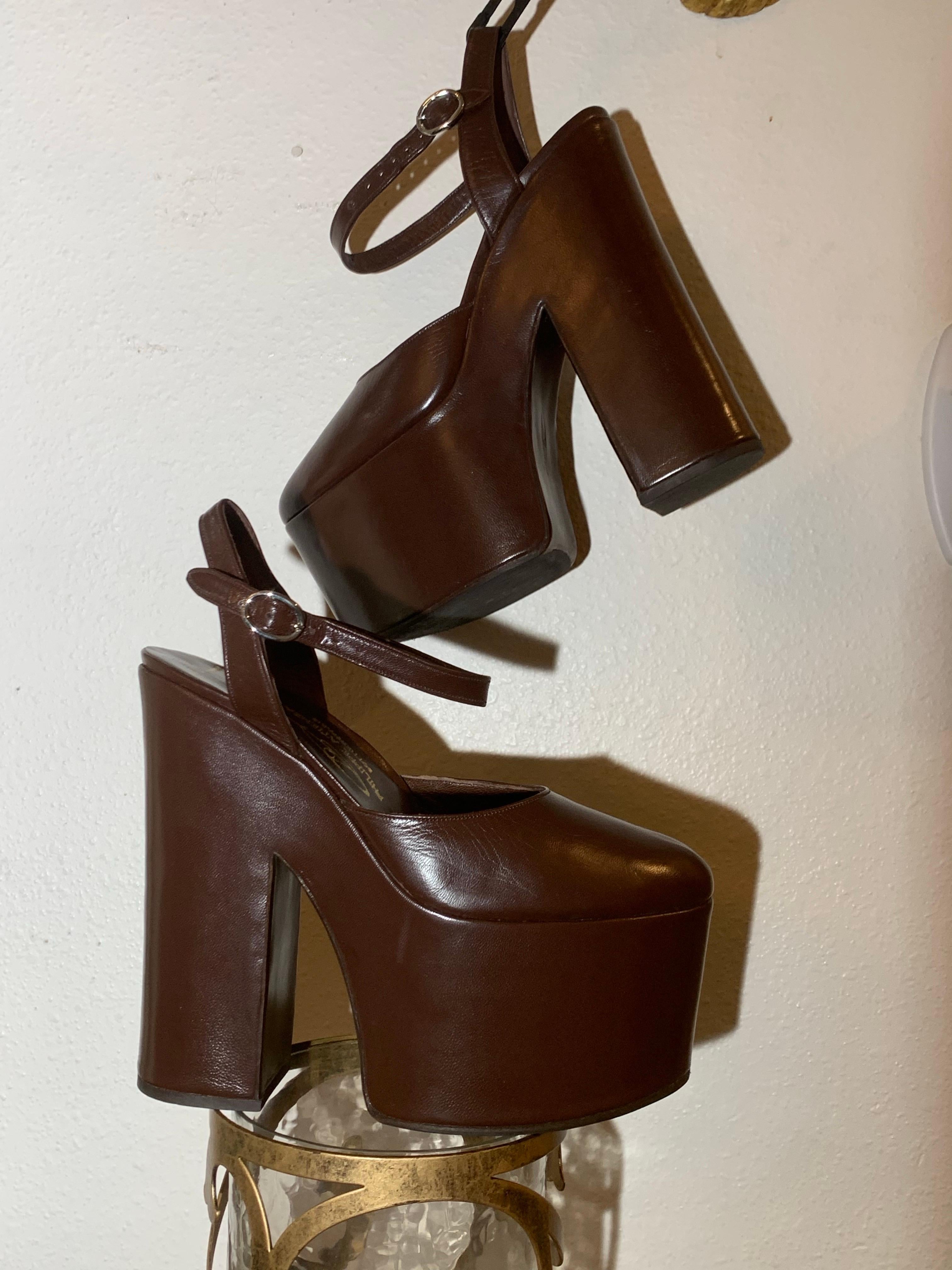 Philippe Atienza - Bottier Paris Custom-Made Chocolate Leather Platform Shoes For Sale 10