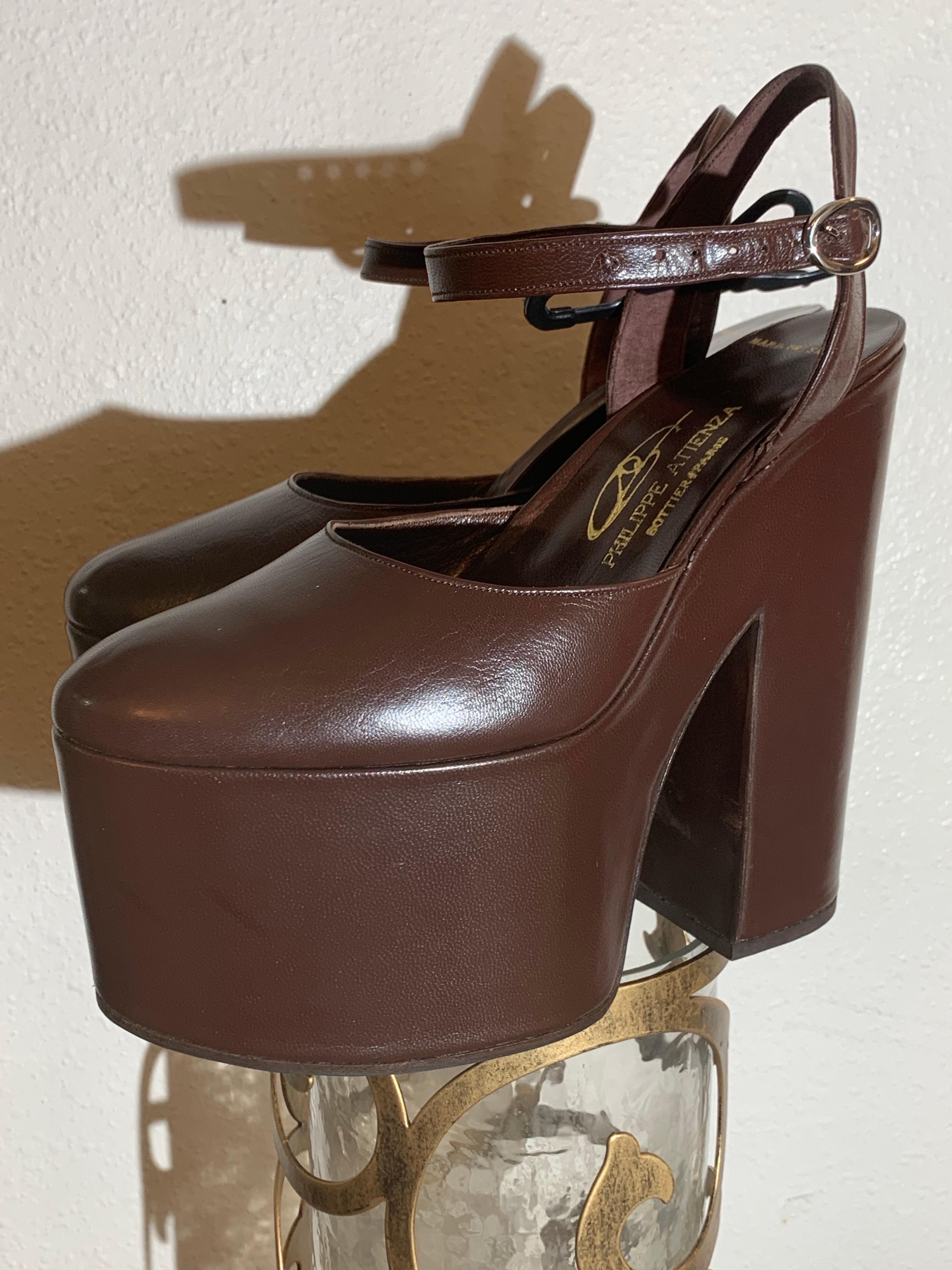 Philippe Atienza - Bottier Paris Custom-Made Chocolate Leather Platform Shoes For Sale 11