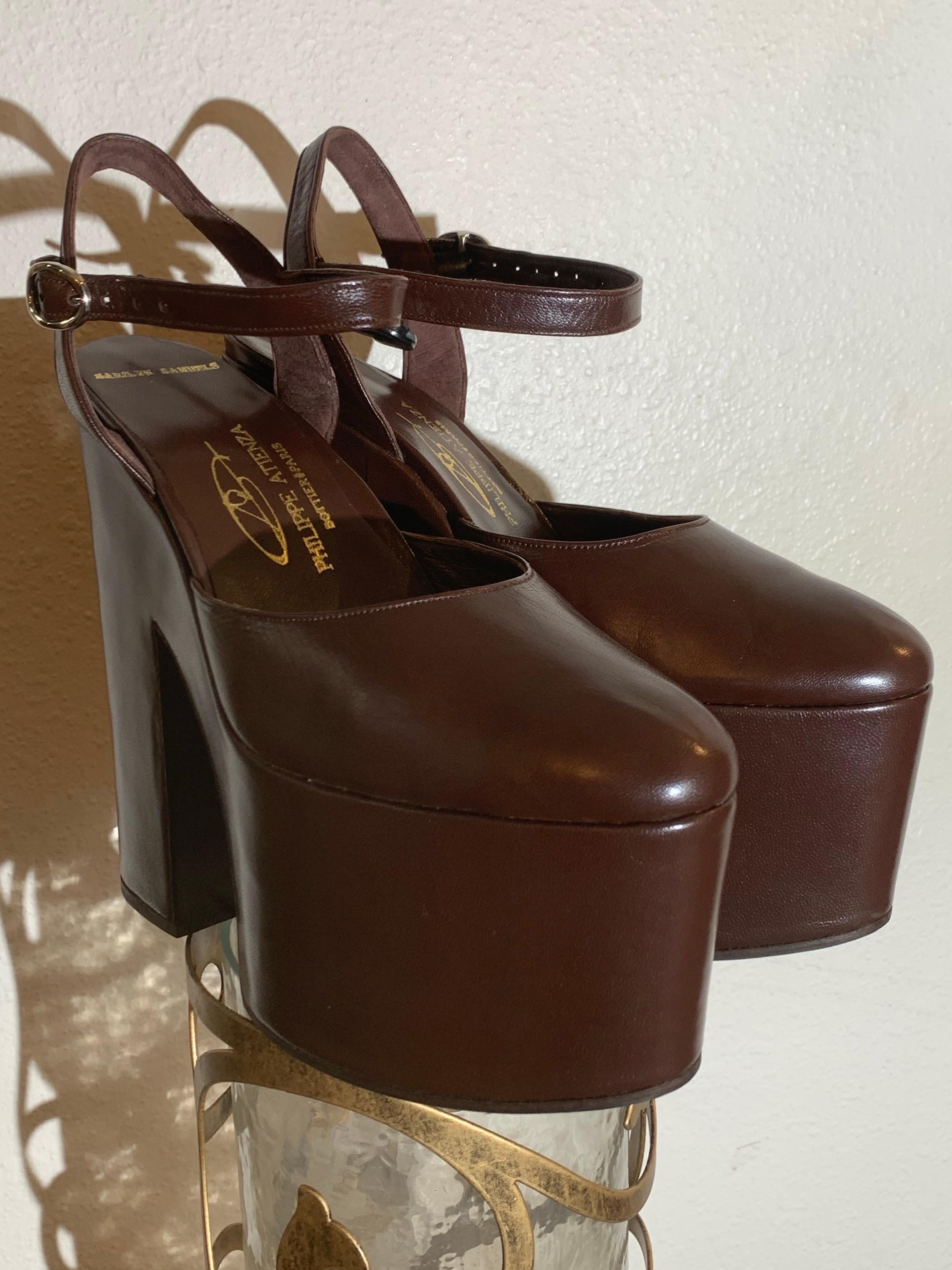 Philippe Atienza - Bottier Paris Custom-Made Chocolate Leather Platform Shoes For Sale 12