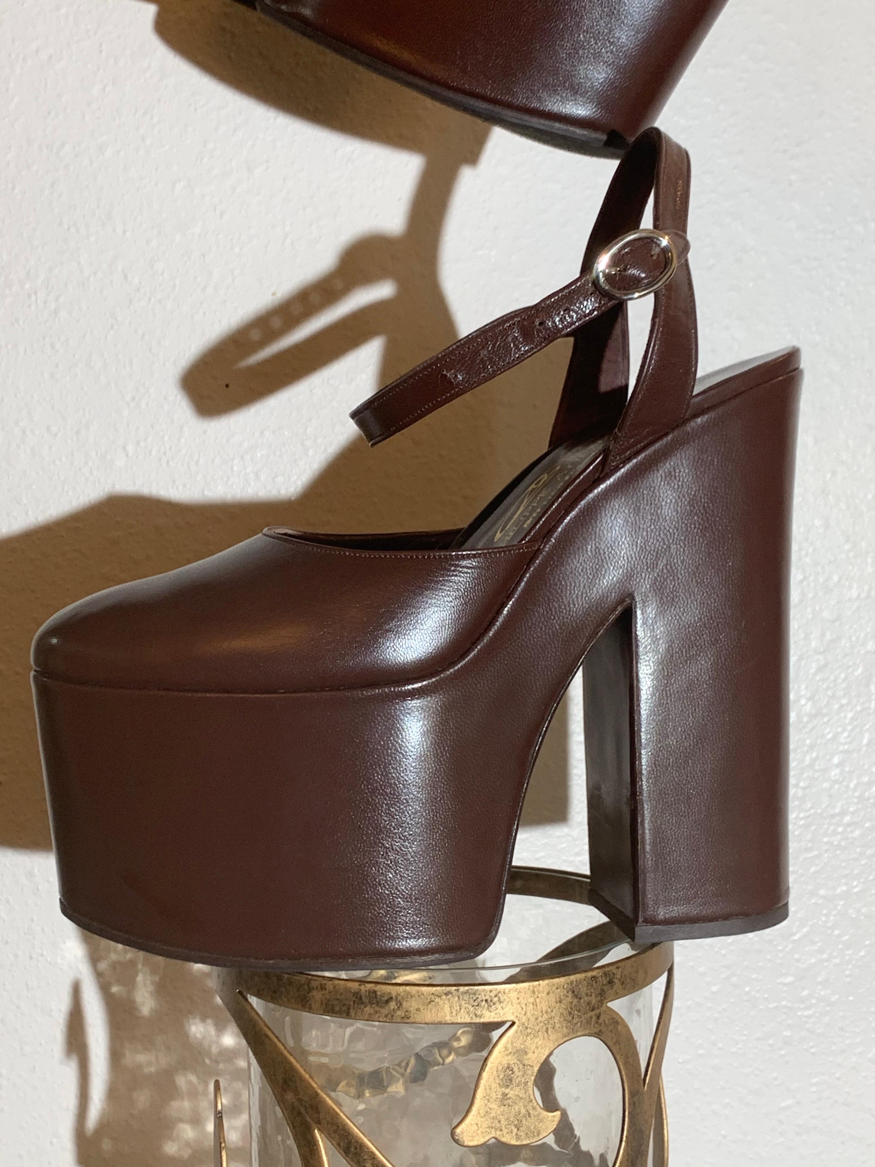 Philippe Atienza - Bottier Paris Custom-Made Chocolate Leather Platform Shoes For Sale 13