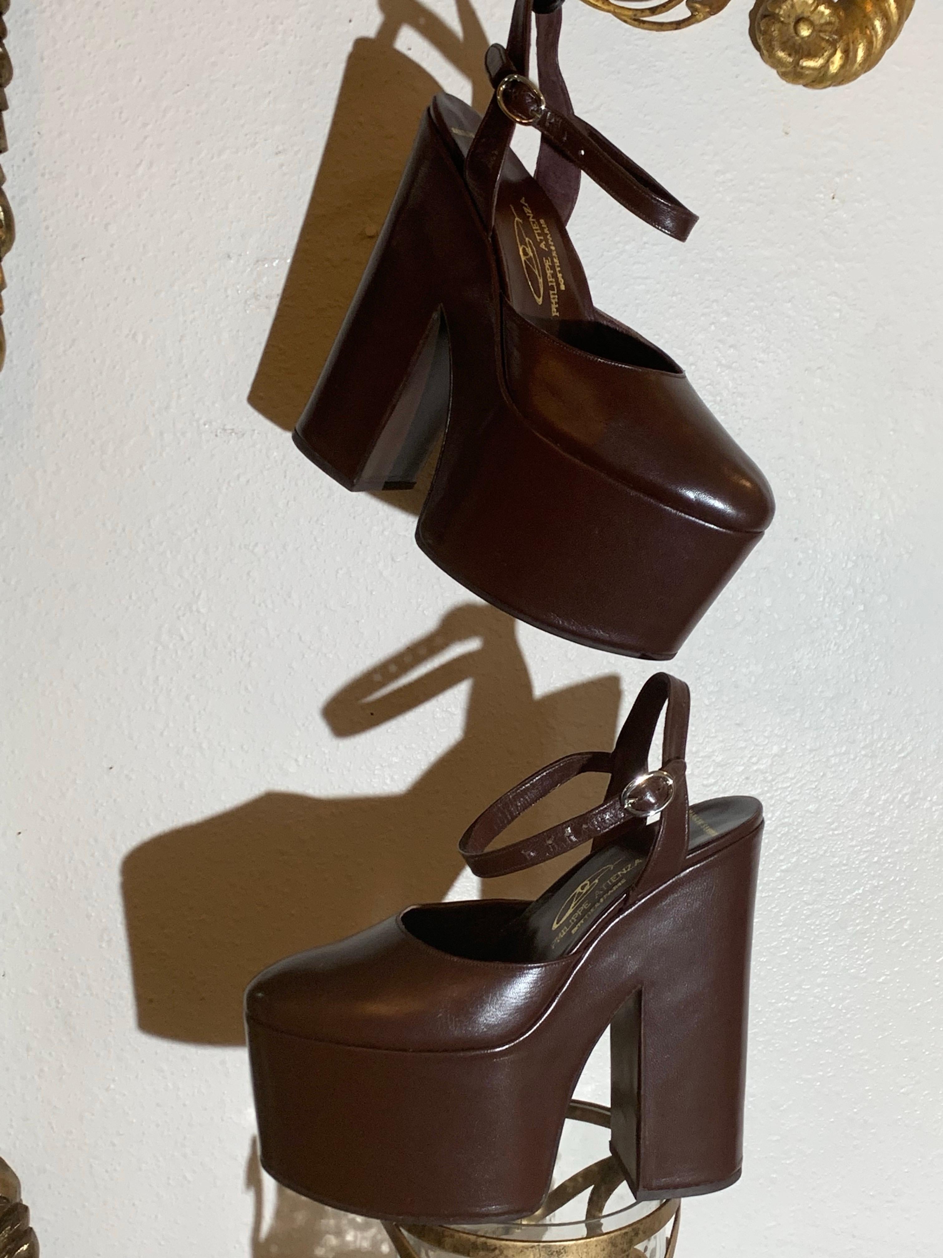 Black Philippe Atienza - Bottier Paris Custom-Made Chocolate Leather Platform Shoes For Sale