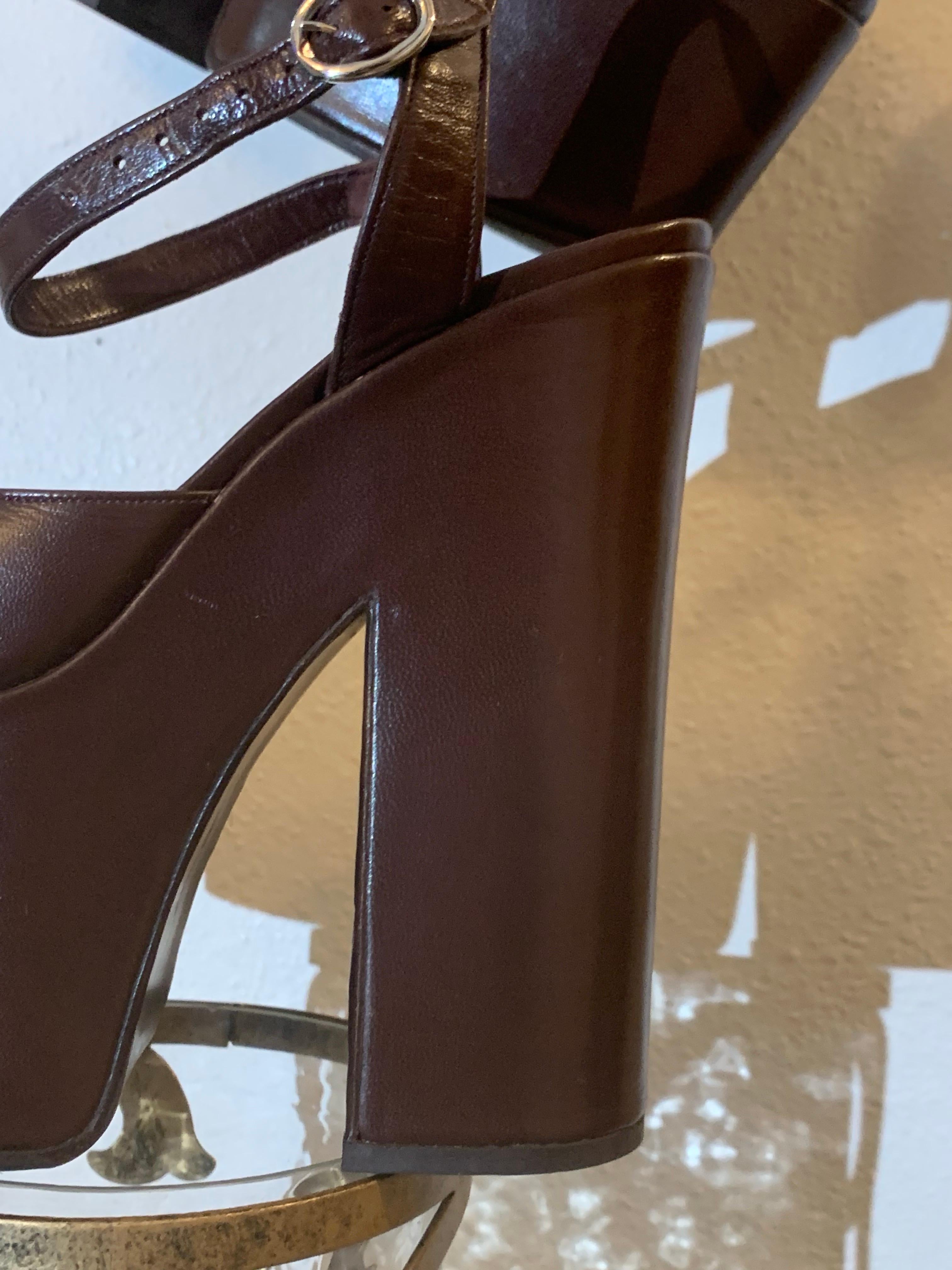 Women's Philippe Atienza - Bottier Paris Custom-Made Chocolate Leather Platform Shoes For Sale