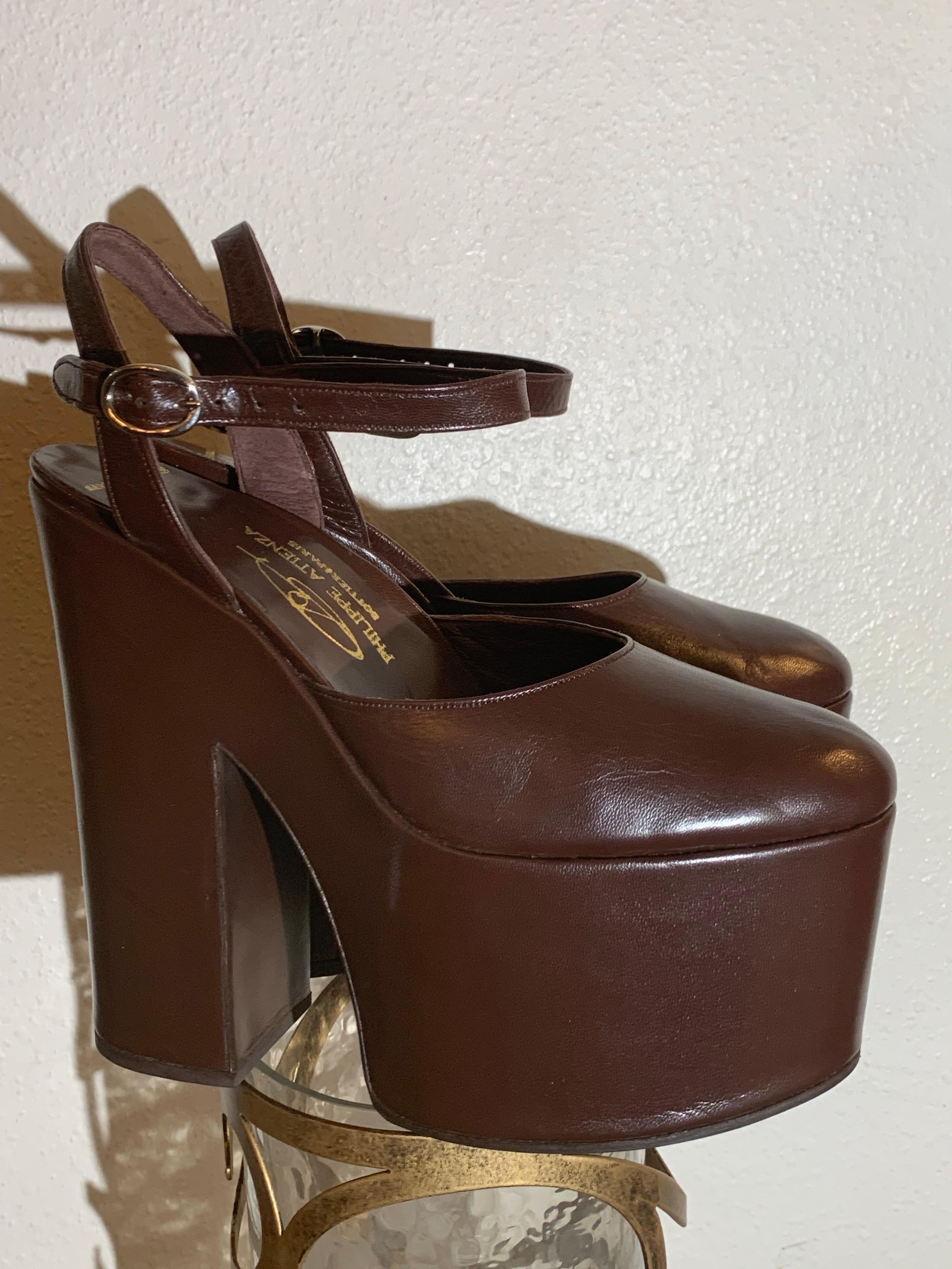 Philippe Atienza - Bottier Paris Custom-Made Chocolate Leather Platform Shoes For Sale 1