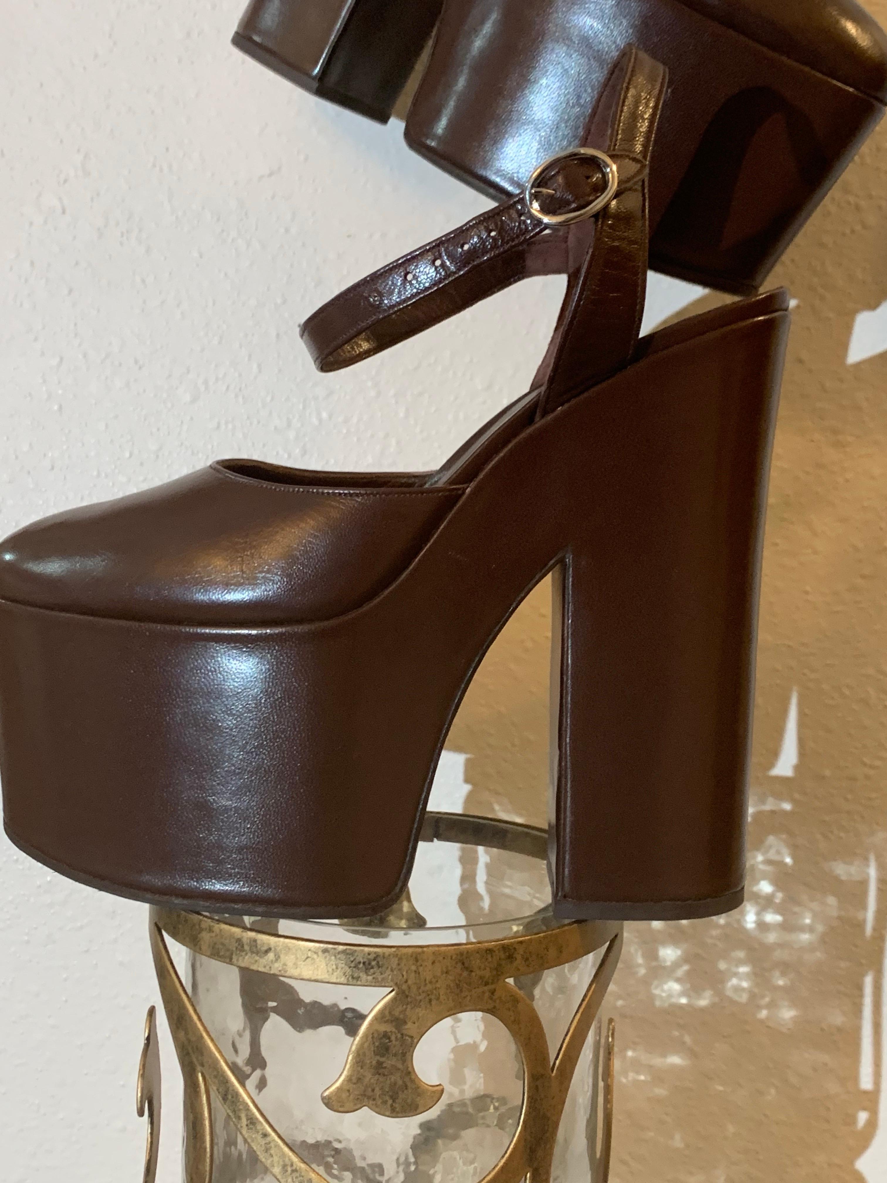 Philippe Atienza - Bottier Paris Custom-Made Chocolate Leather Platform Shoes For Sale 2