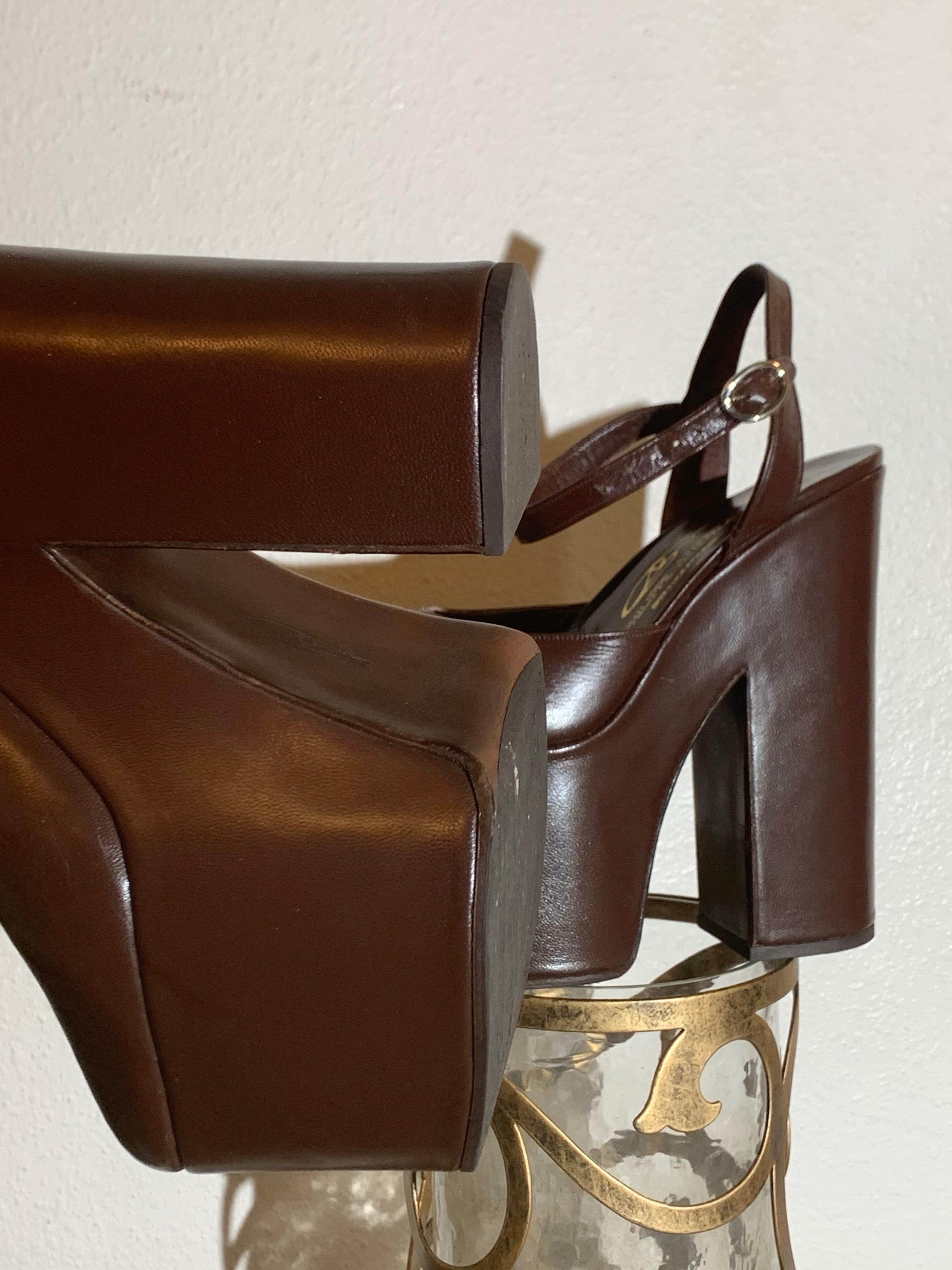 Philippe Atienza - Bottier Paris Custom-Made Chocolate Leather Platform Shoes For Sale 3