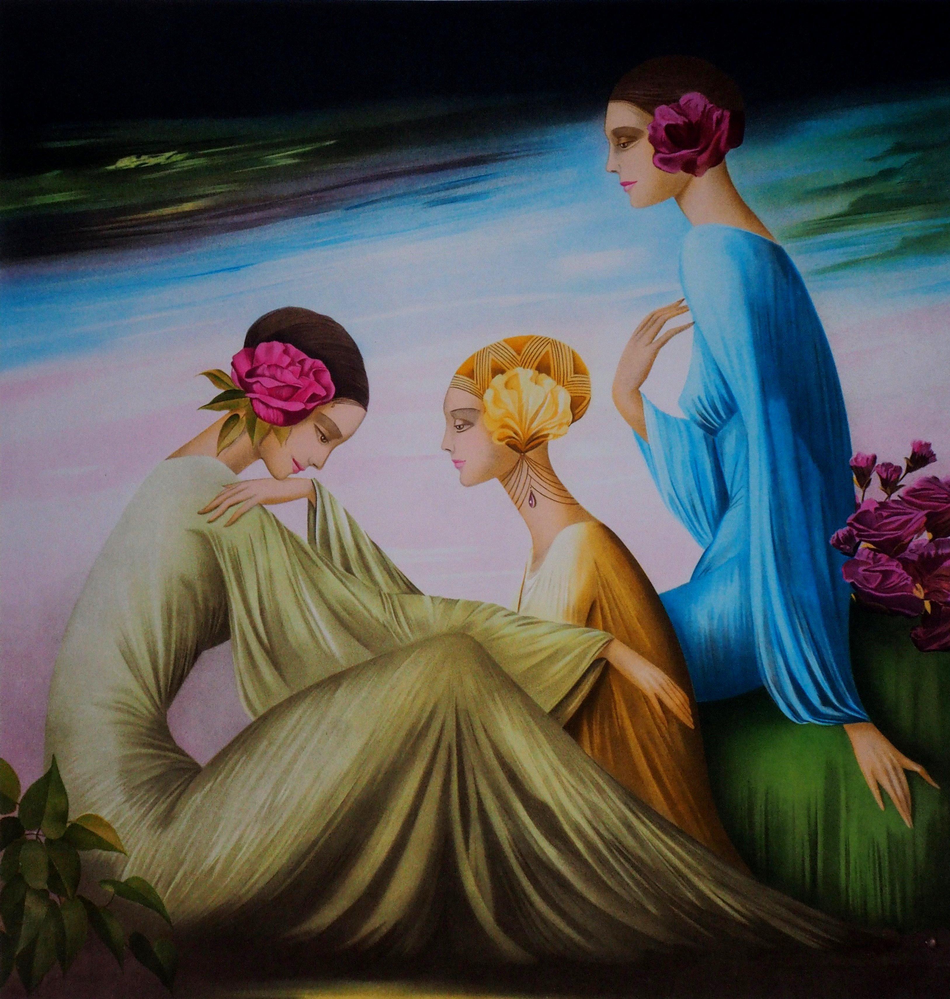 The Three Graces - Original handsigned lithograph - Art Deco Print by Philippe Augé