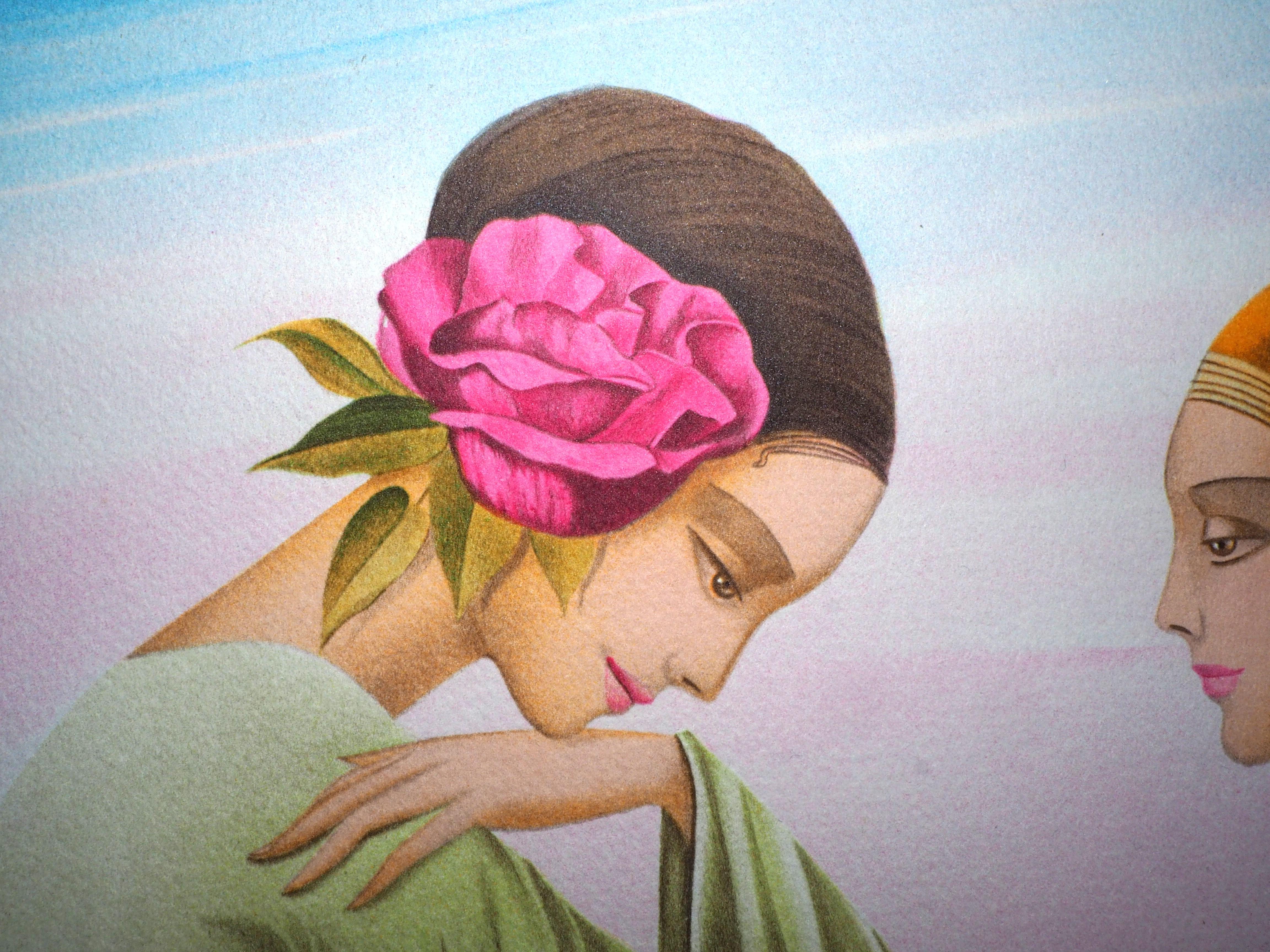 The Three Graces - Original handsigned lithograph - Gray Figurative Print by Philippe Augé