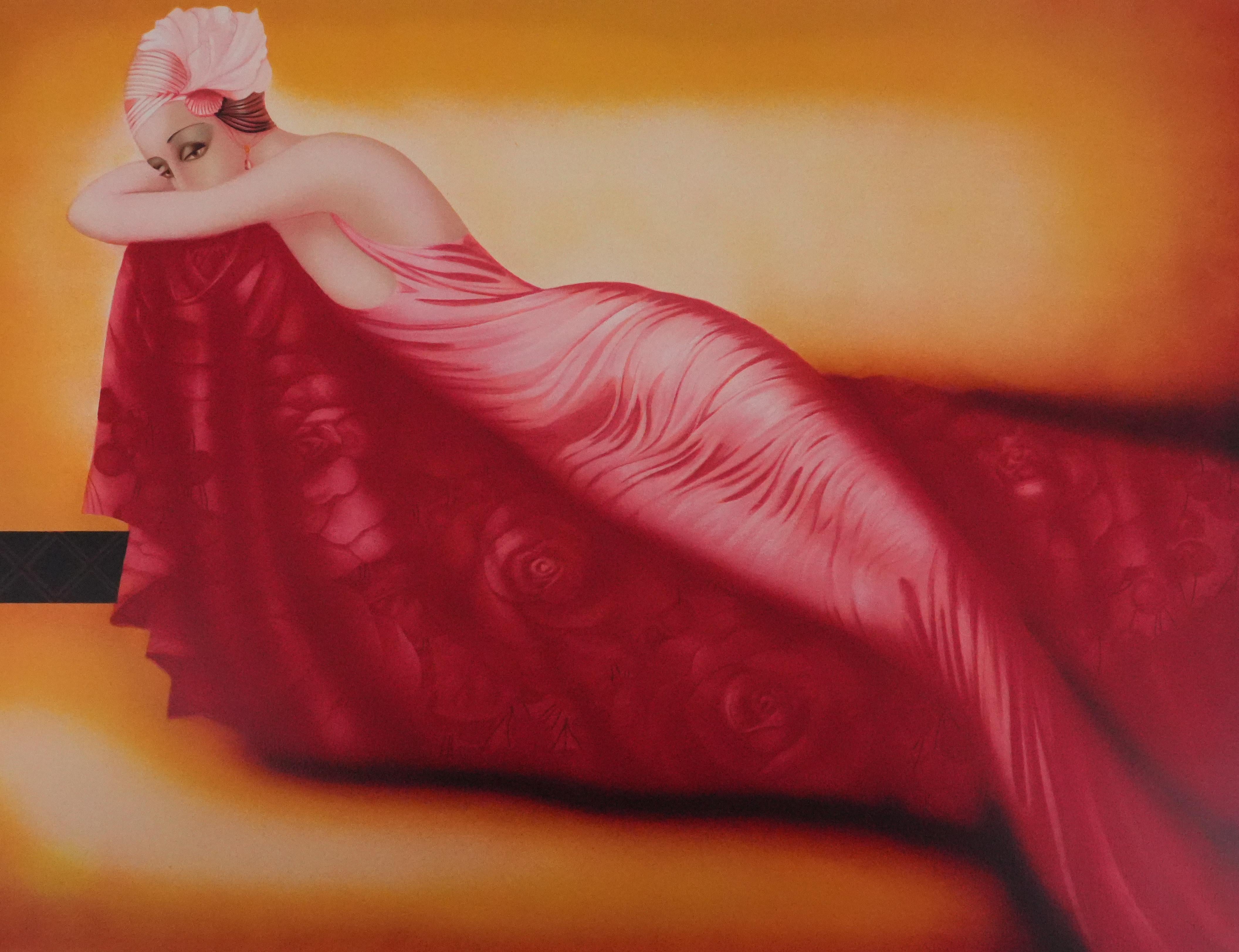 Die Frauen im rosa Kleid - Original handsignierte Lithographie (Moderne), Print, von Philippe Augé