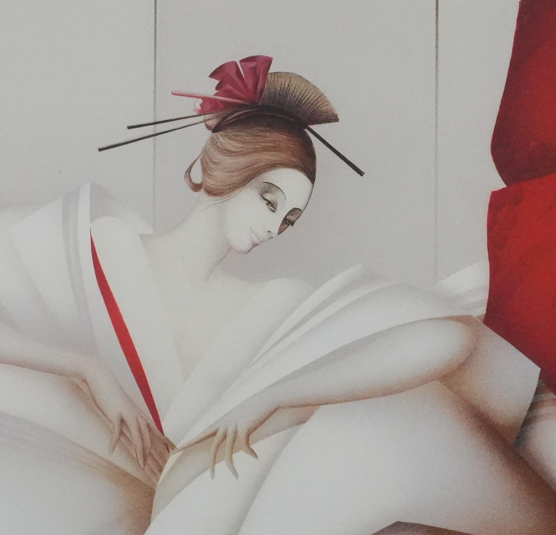 The Women in White Dress - Original handsigned lithograph For Sale 1