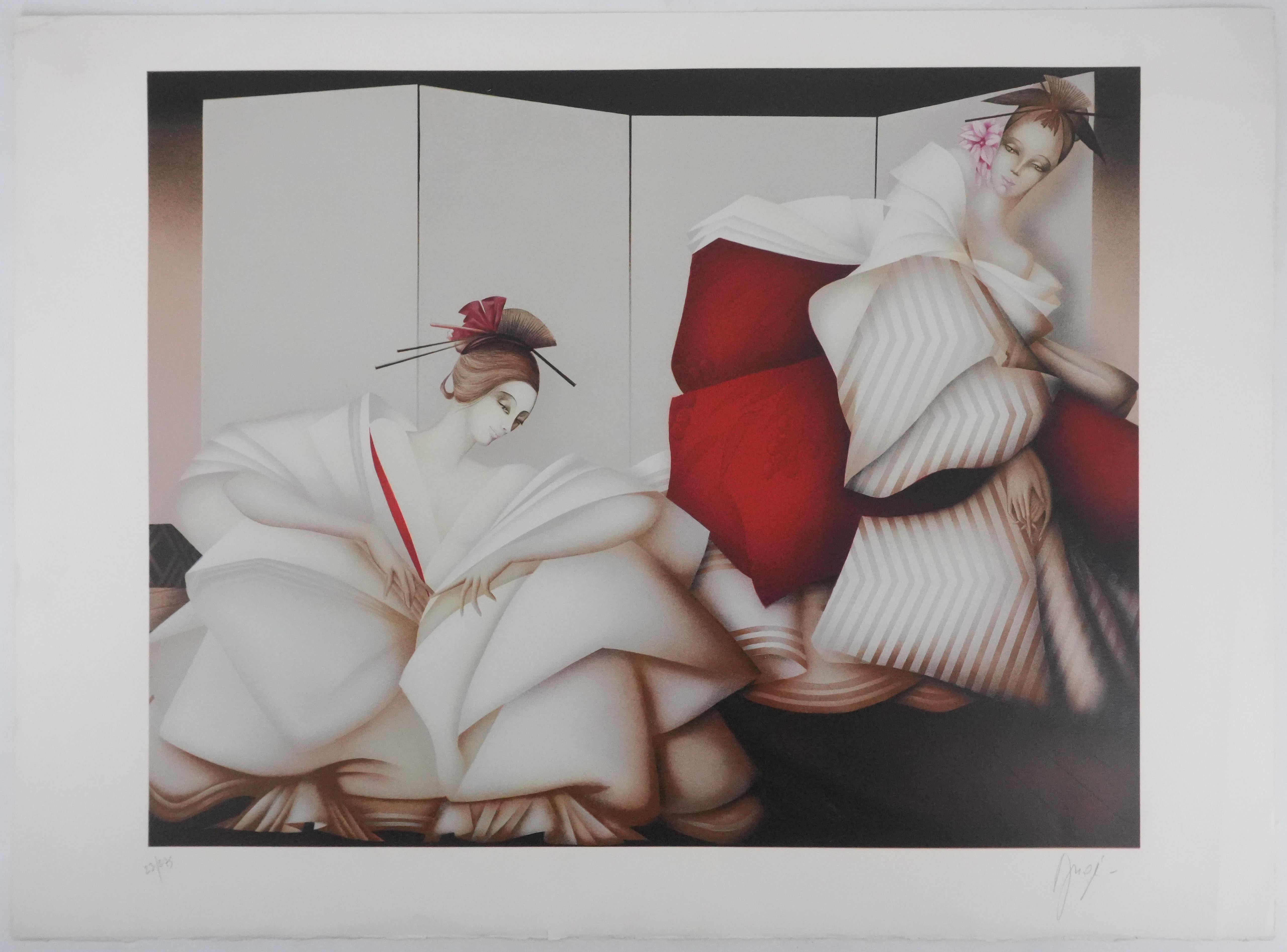 The Women in White Dress - Original handsigned lithograph