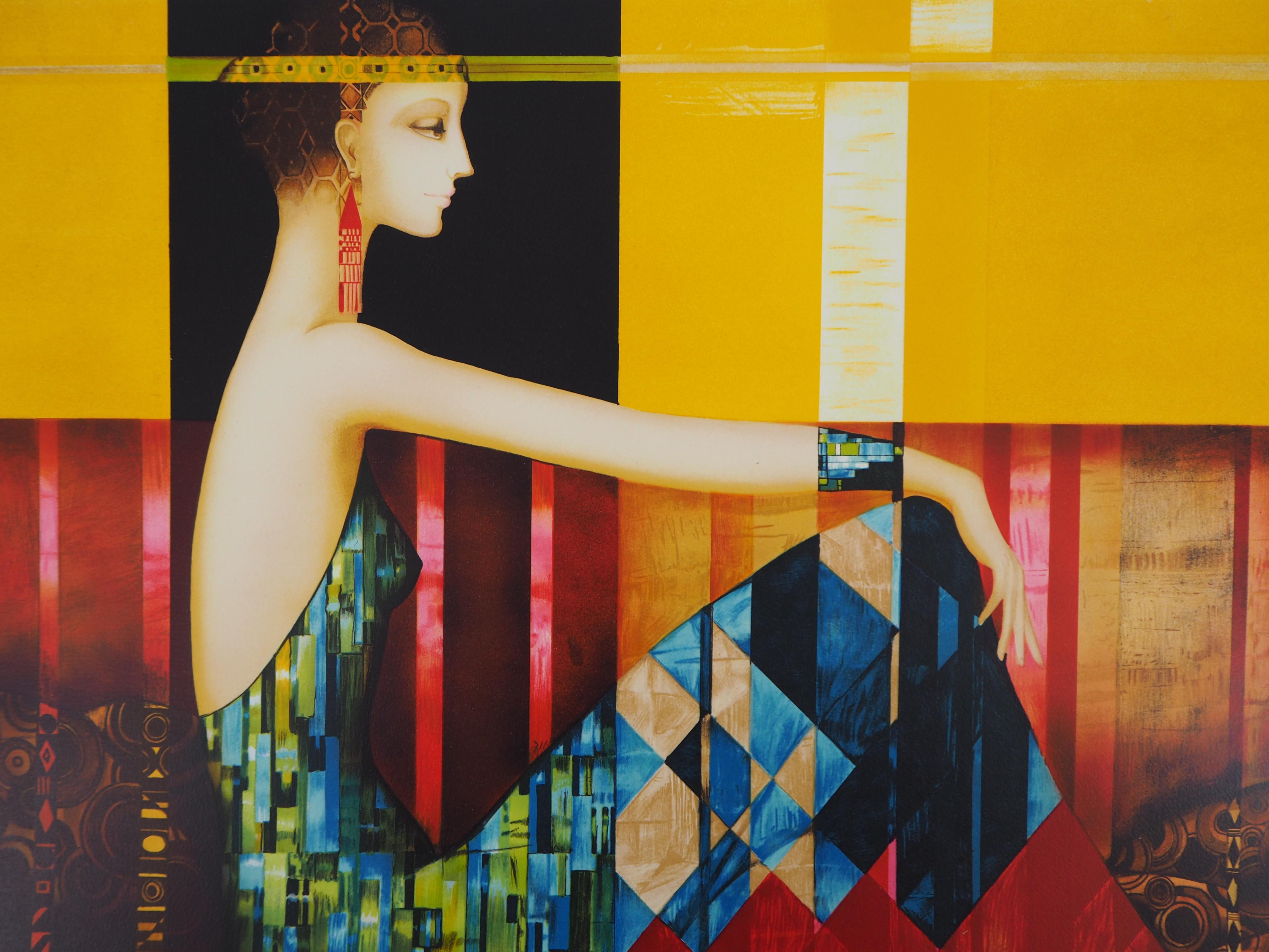 Tribute to Klimt - Original handsigned lithograph - Beige Figurative Print by Philippe Augé