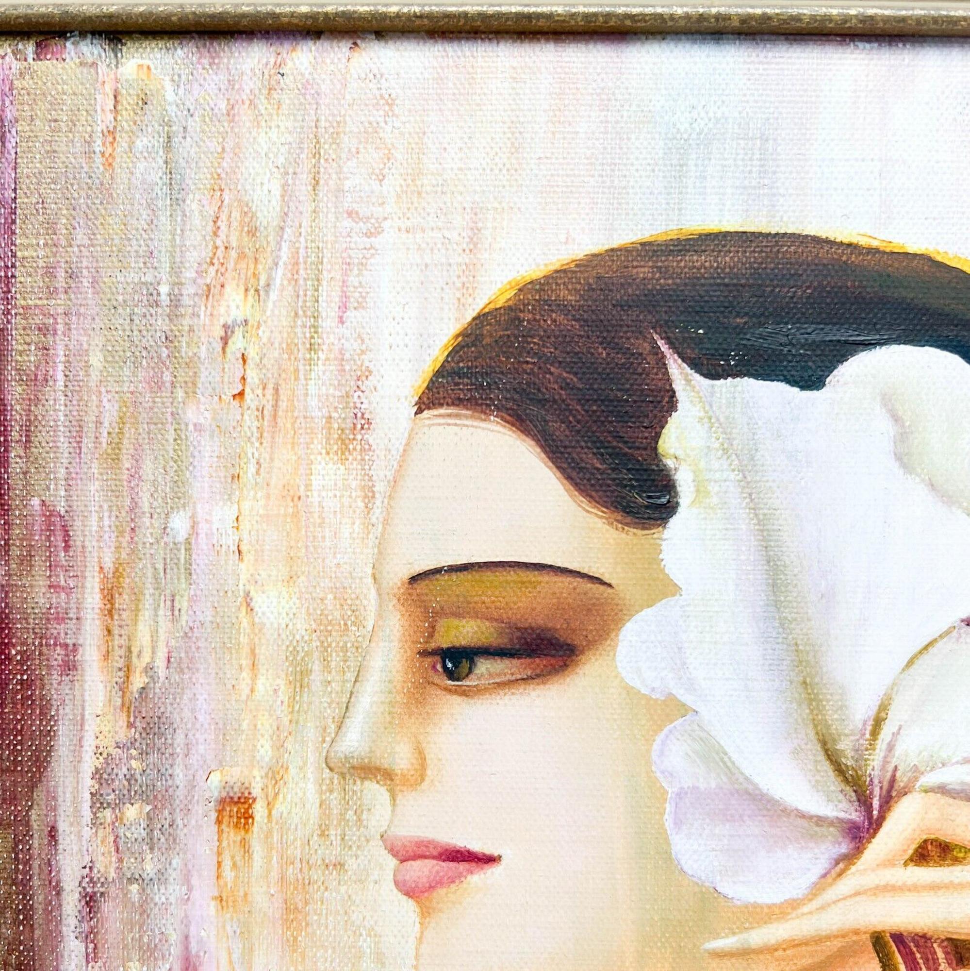 20th Century Philippe Auge Oil on Canvas Painting Woman with a Flower Femme avec Une Fleur  For Sale