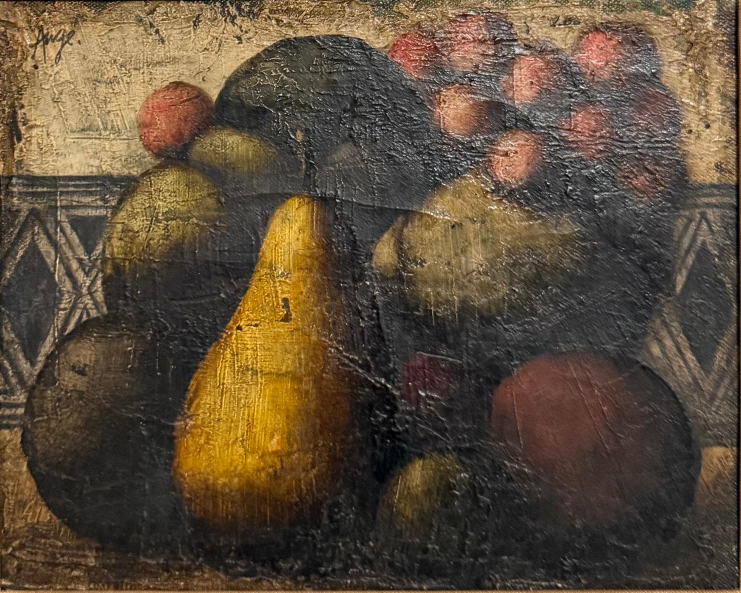 Pintura al Óleo Surrealista Francesa Peras, Frutas Naturaleza Muerta Texturizada Estilo Art Decó en venta 3