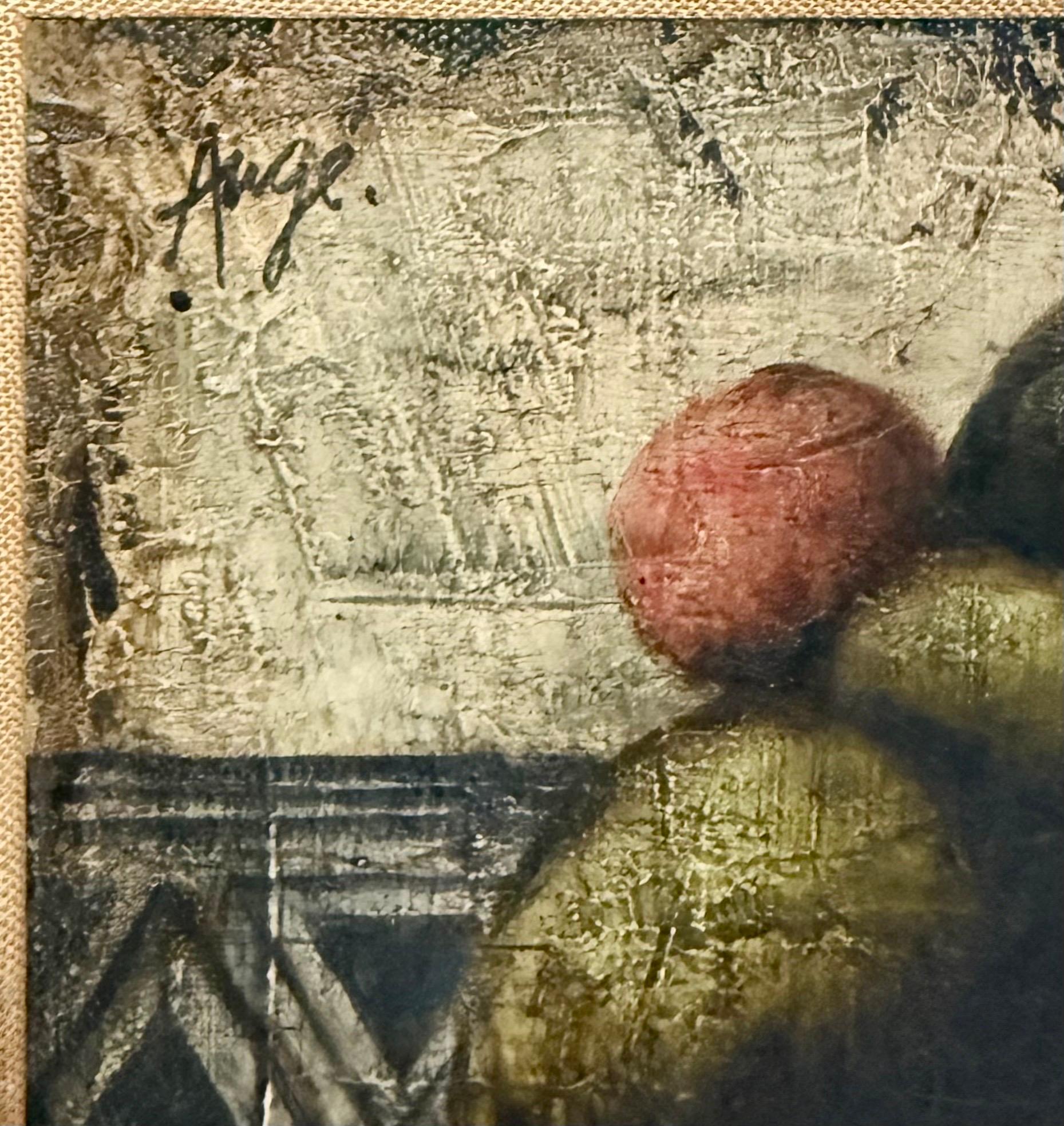 Pintura al Óleo Surrealista Francesa Peras, Frutas Naturaleza Muerta Texturizada Estilo Art Decó en venta 4