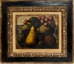 French Surrealist Oil Painting Pears, Fruits Textured Still Life Art Deco Style