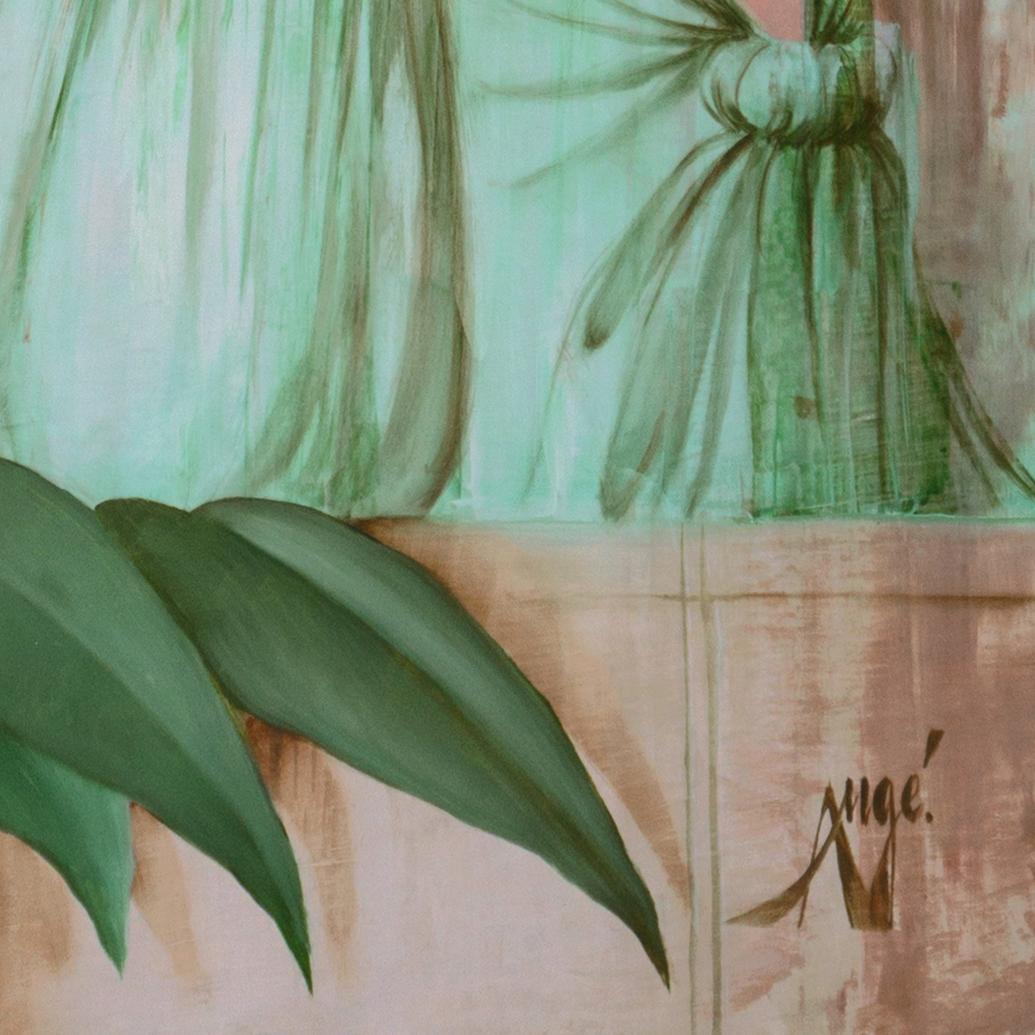 'Woman in Green', Modernist Fashion Portrait in Green and Yellow, Paris For Sale 1
