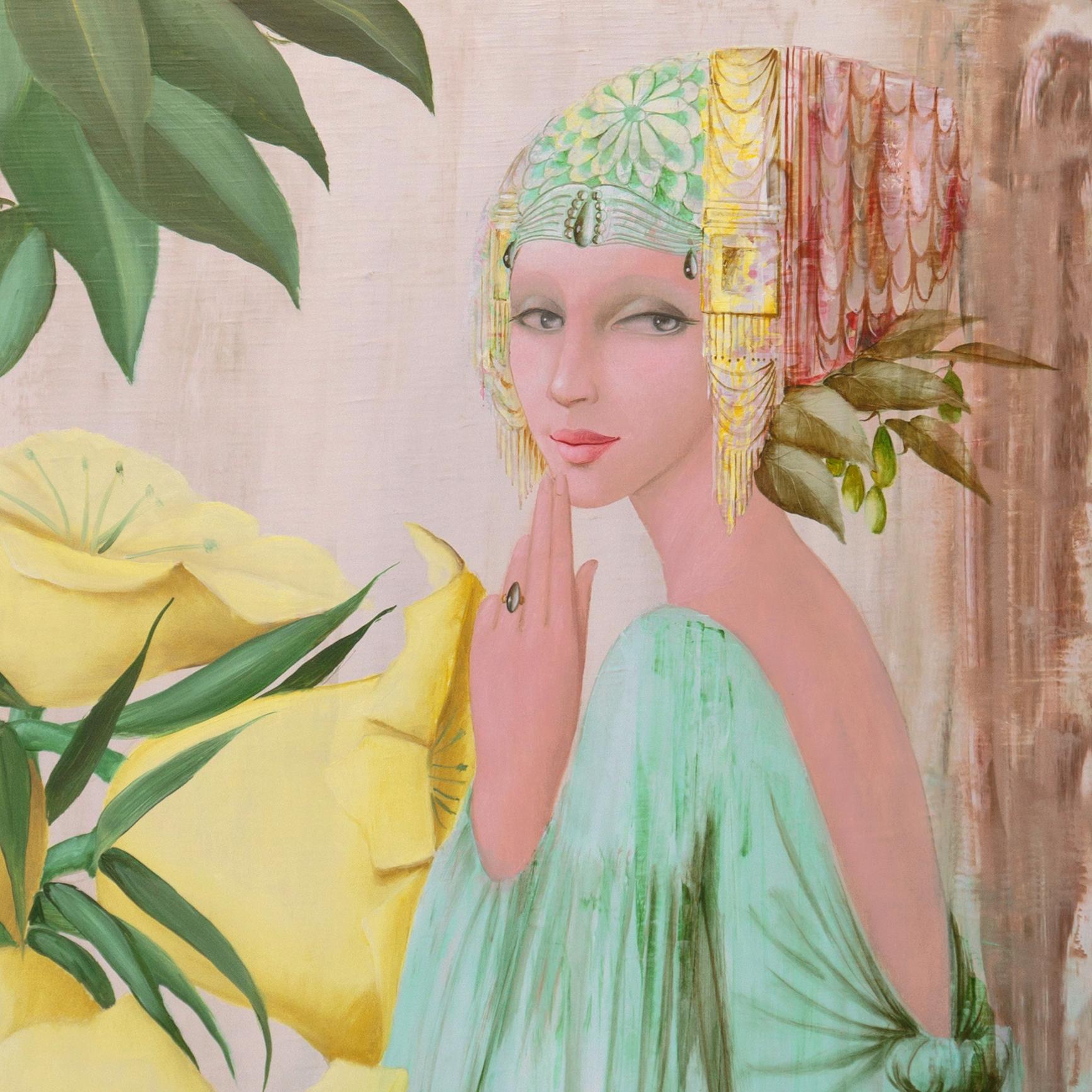 'Woman in Green', Modernist Fashion Portrait in Green and Yellow, Paris For Sale 2