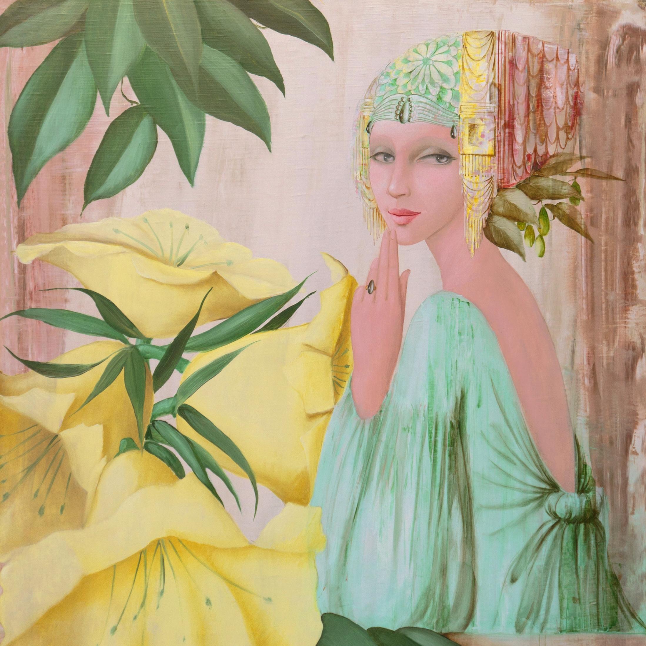 'Woman in Green', Modernist Fashion Portrait in Green and Yellow, Paris For Sale 4