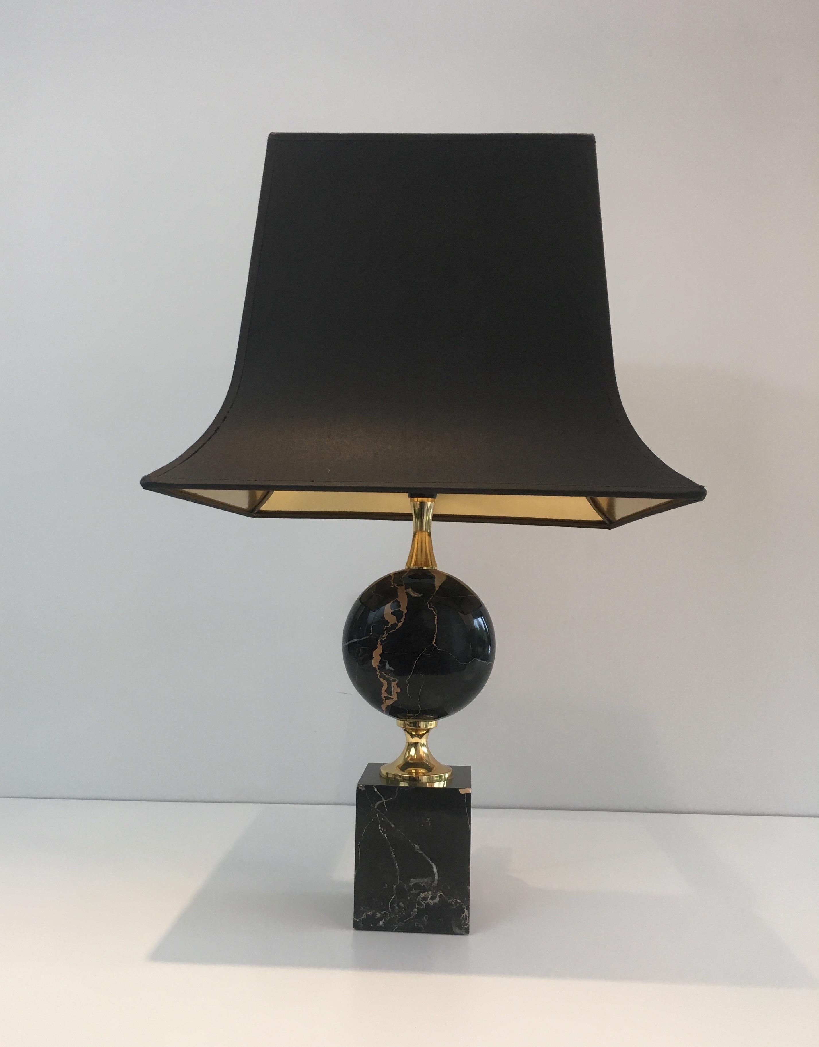 Philippe Barbier, Black Marble and Gilt Metal Table Lamp, French, circa 1970 5