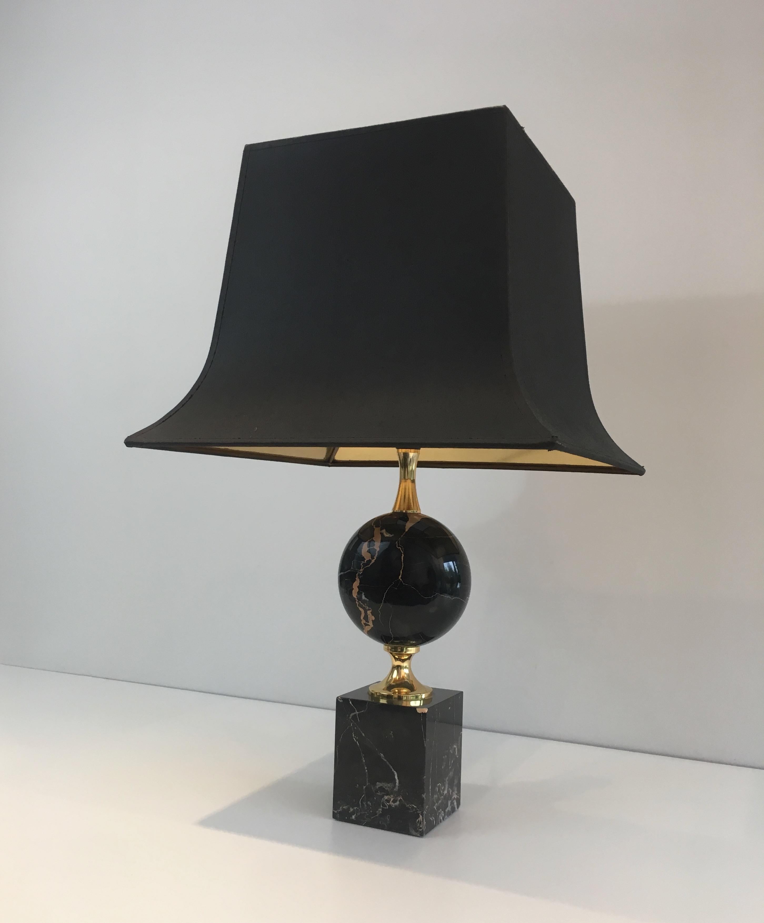 Philippe Barbier, Black Marble and Gilt Metal Table Lamp, French, circa 1970 6