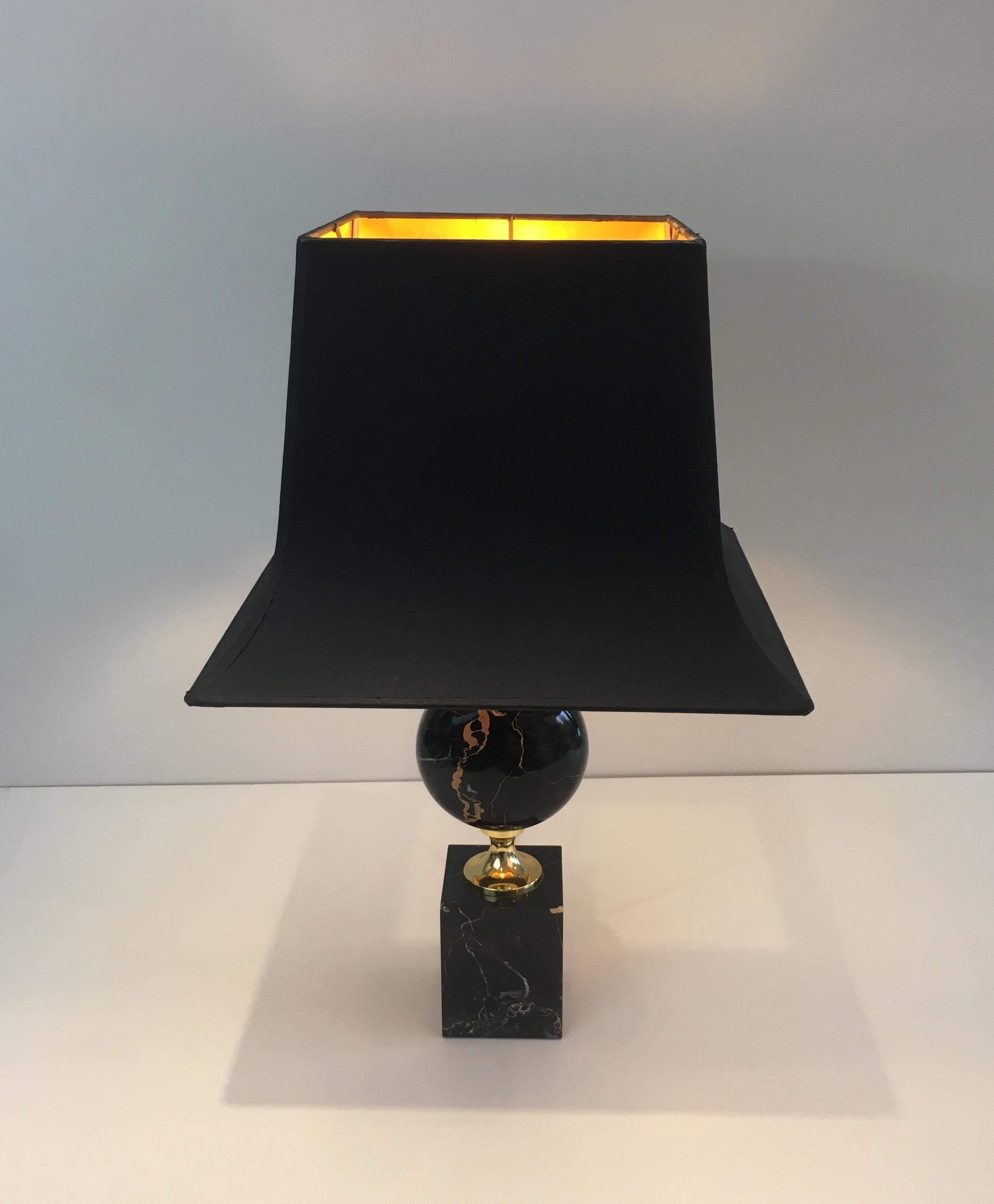 Philippe Barbier, Black Marble and Gilt Metal Table Lamp, French, circa 1970 7