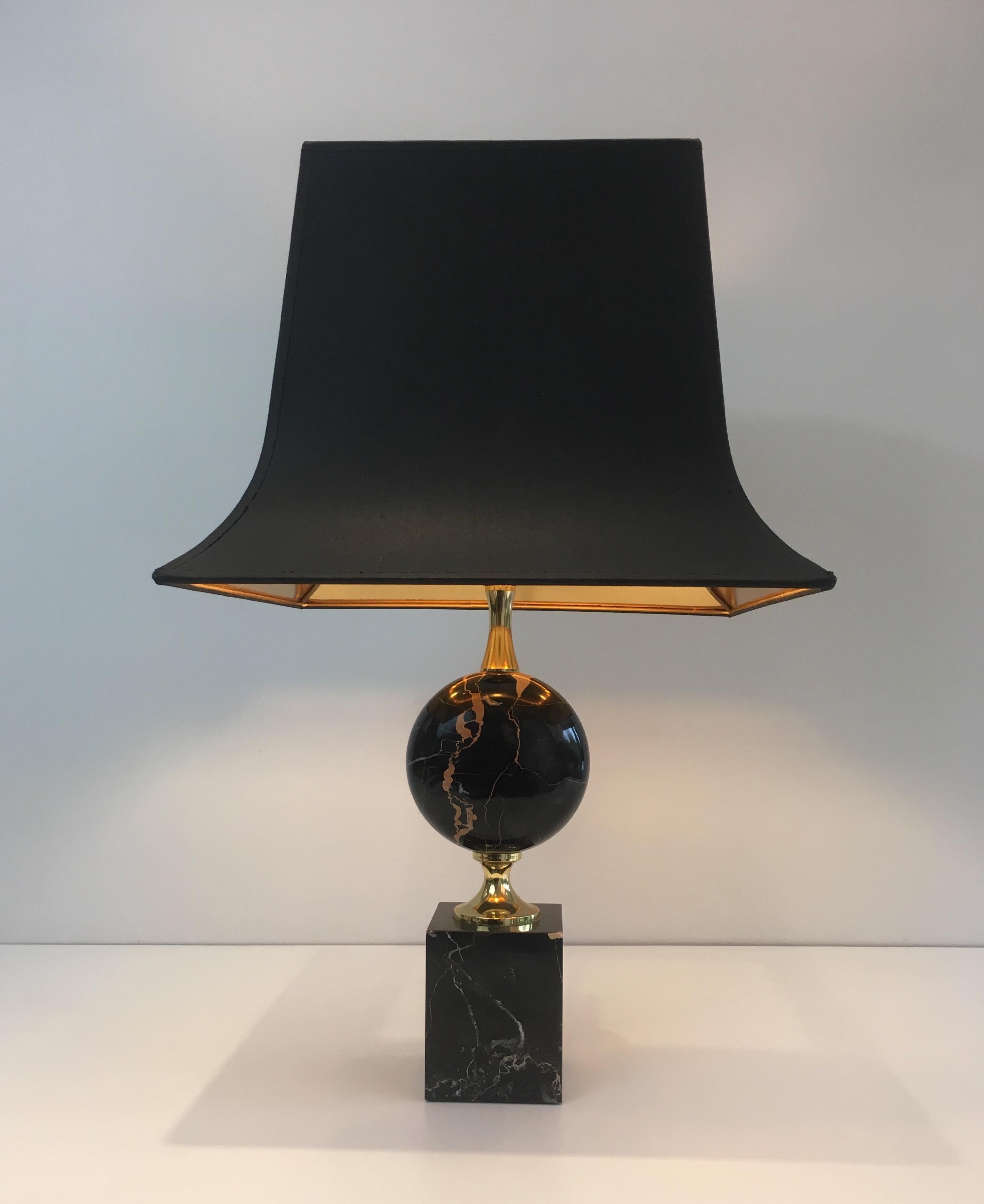 Philippe Barbier, Black Marble and Gilt Metal Table Lamp, French, circa 1970 8
