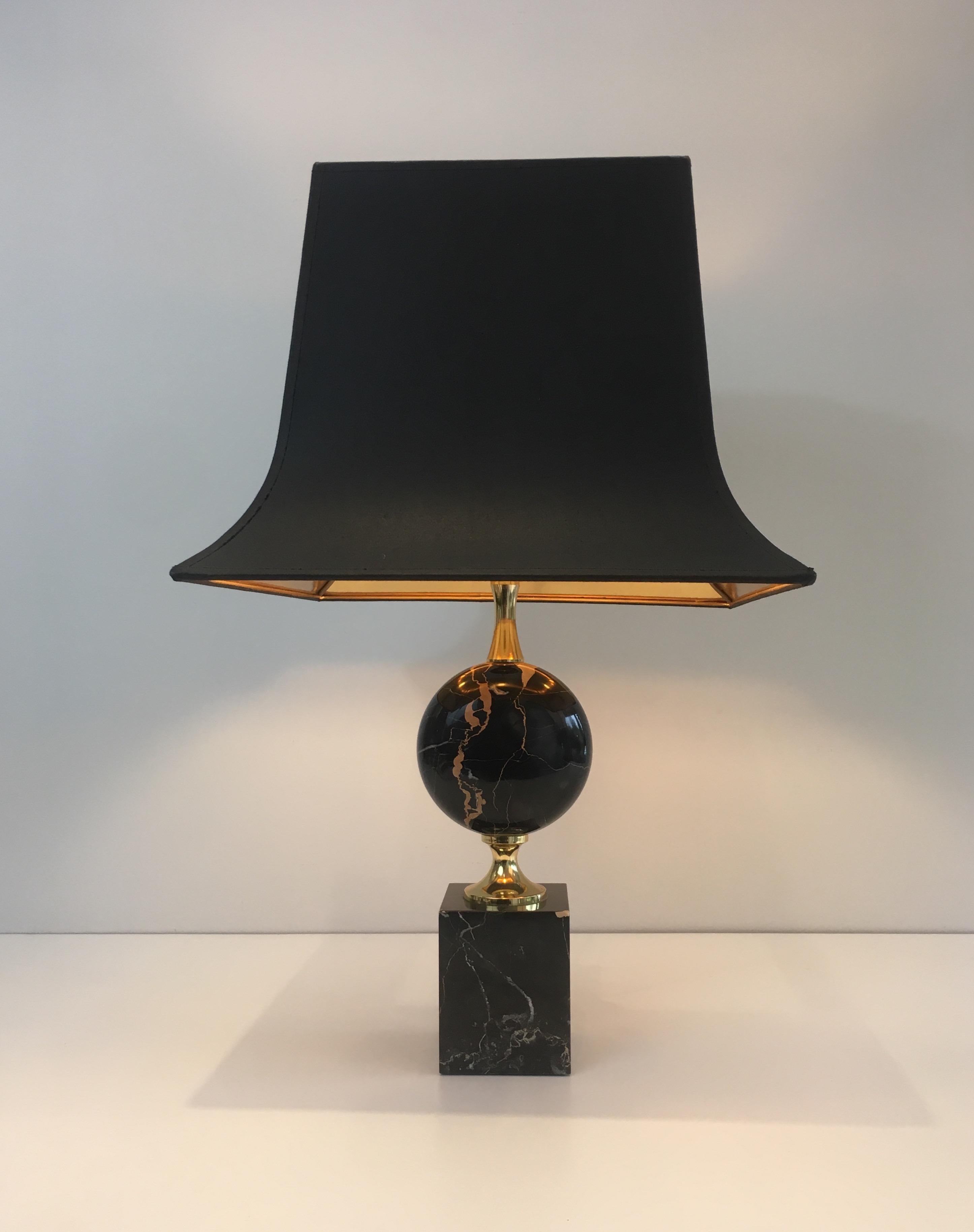 Philippe Barbier, Black Marble and Gilt Metal Table Lamp, French, circa 1970 15