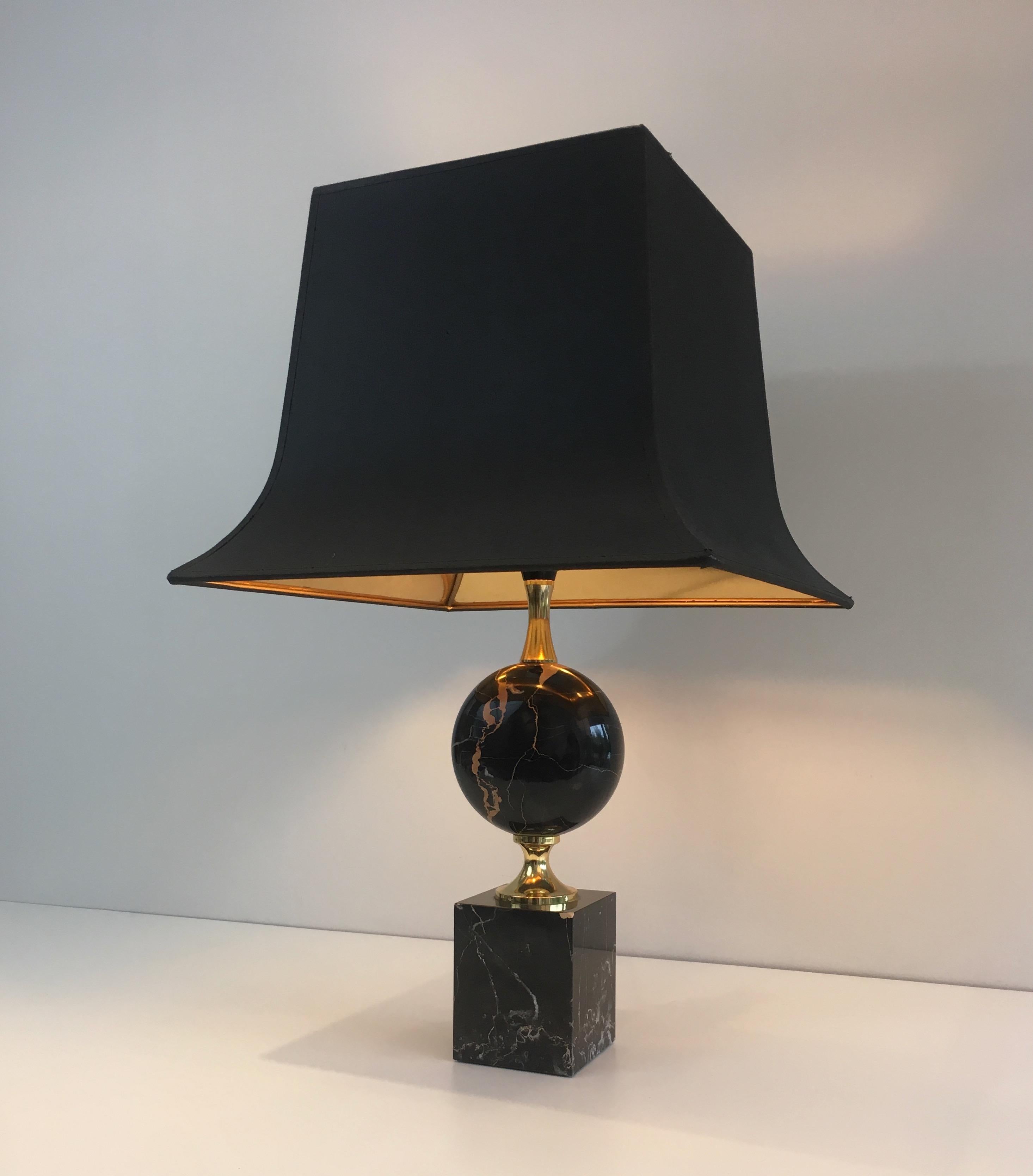 Mid-Century Modern Philippe Barbier, Black Marble and Gilt Metal Table Lamp, French, circa 1970