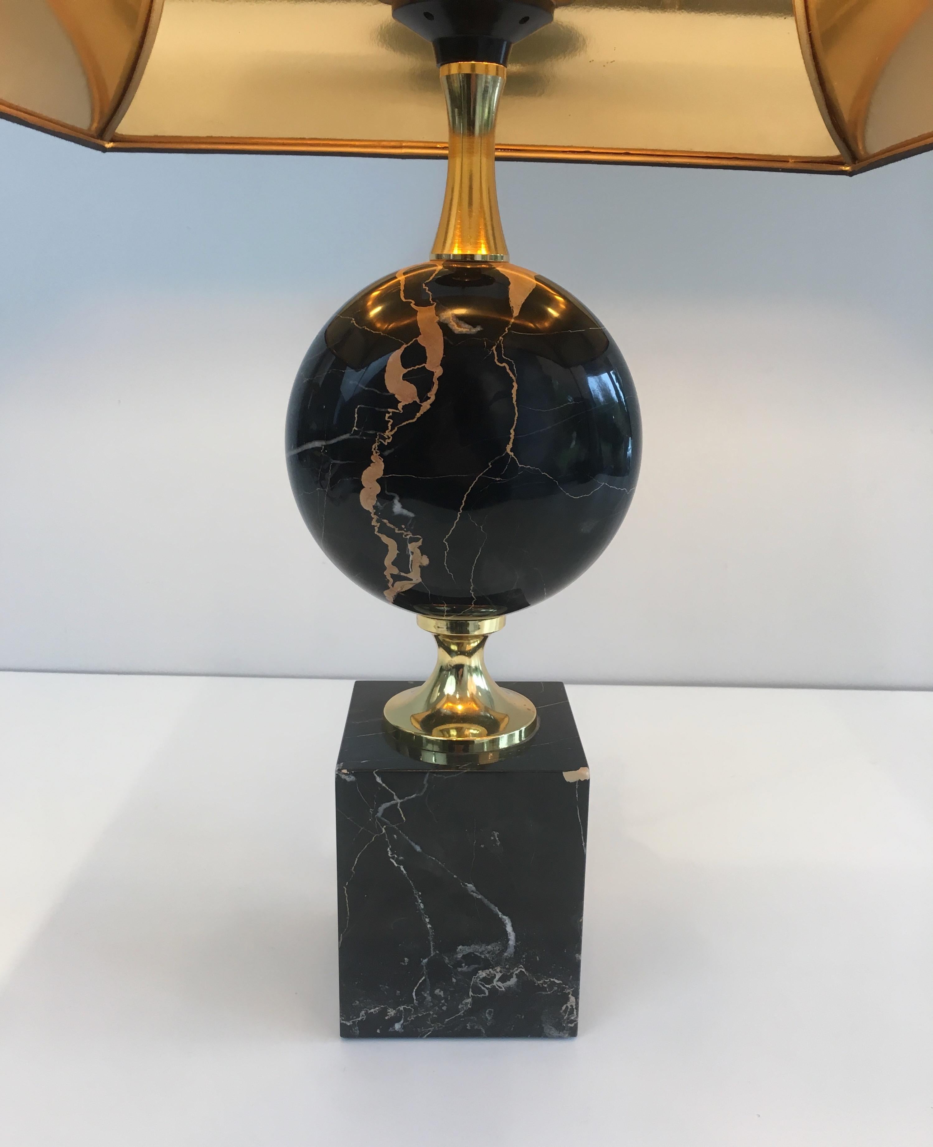 Late 20th Century Philippe Barbier, Black Marble and Gilt Metal Table Lamp, French, circa 1970