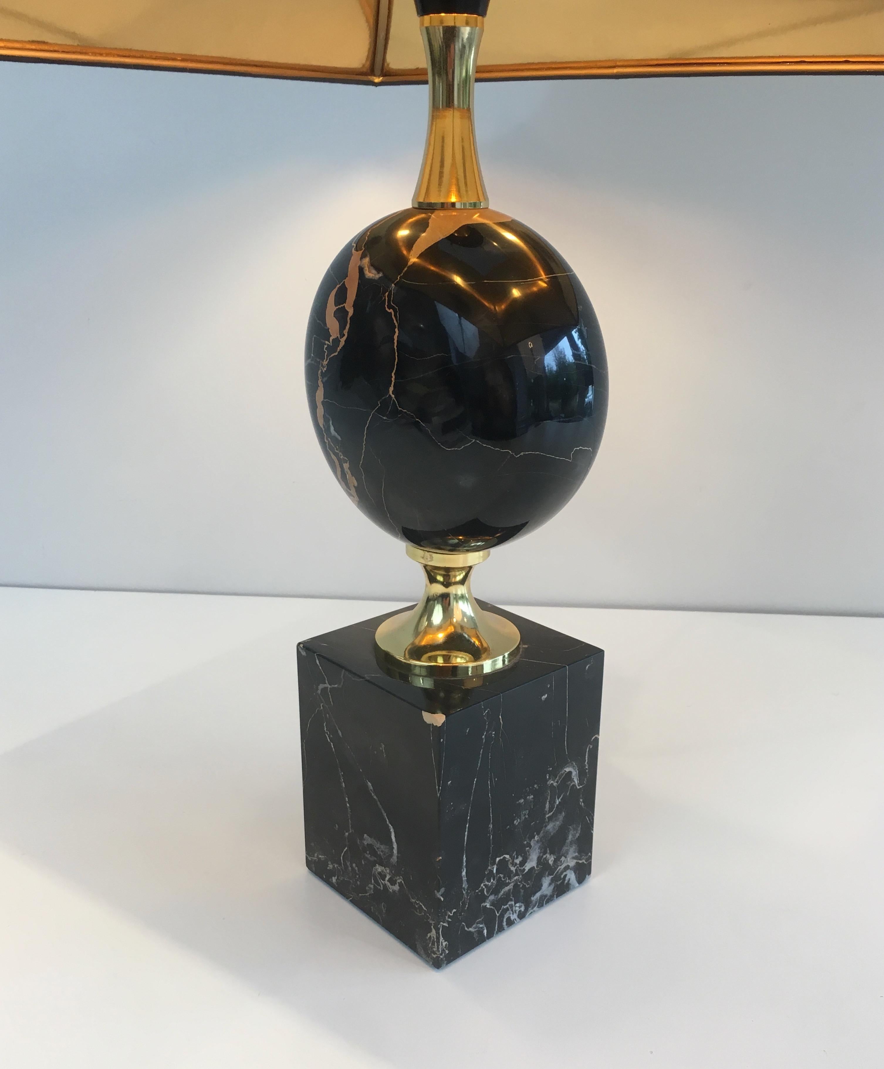 Philippe Barbier, Black Marble and Gilt Metal Table Lamp, French, circa 1970 2