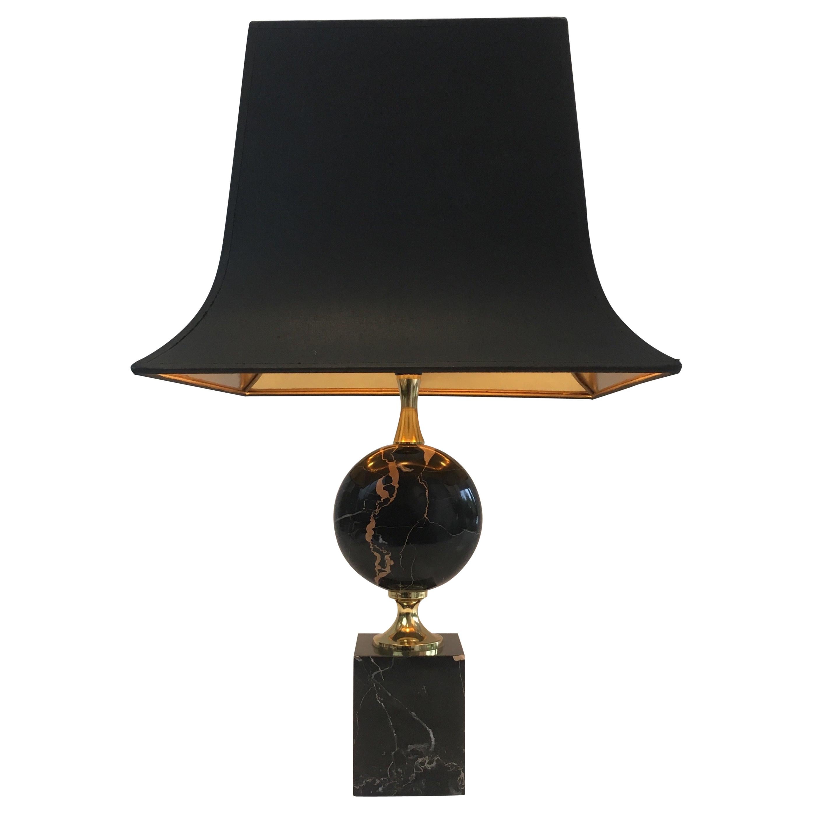 Philippe Barbier, Black Marble and Gilt Metal Table Lamp, French, circa 1970