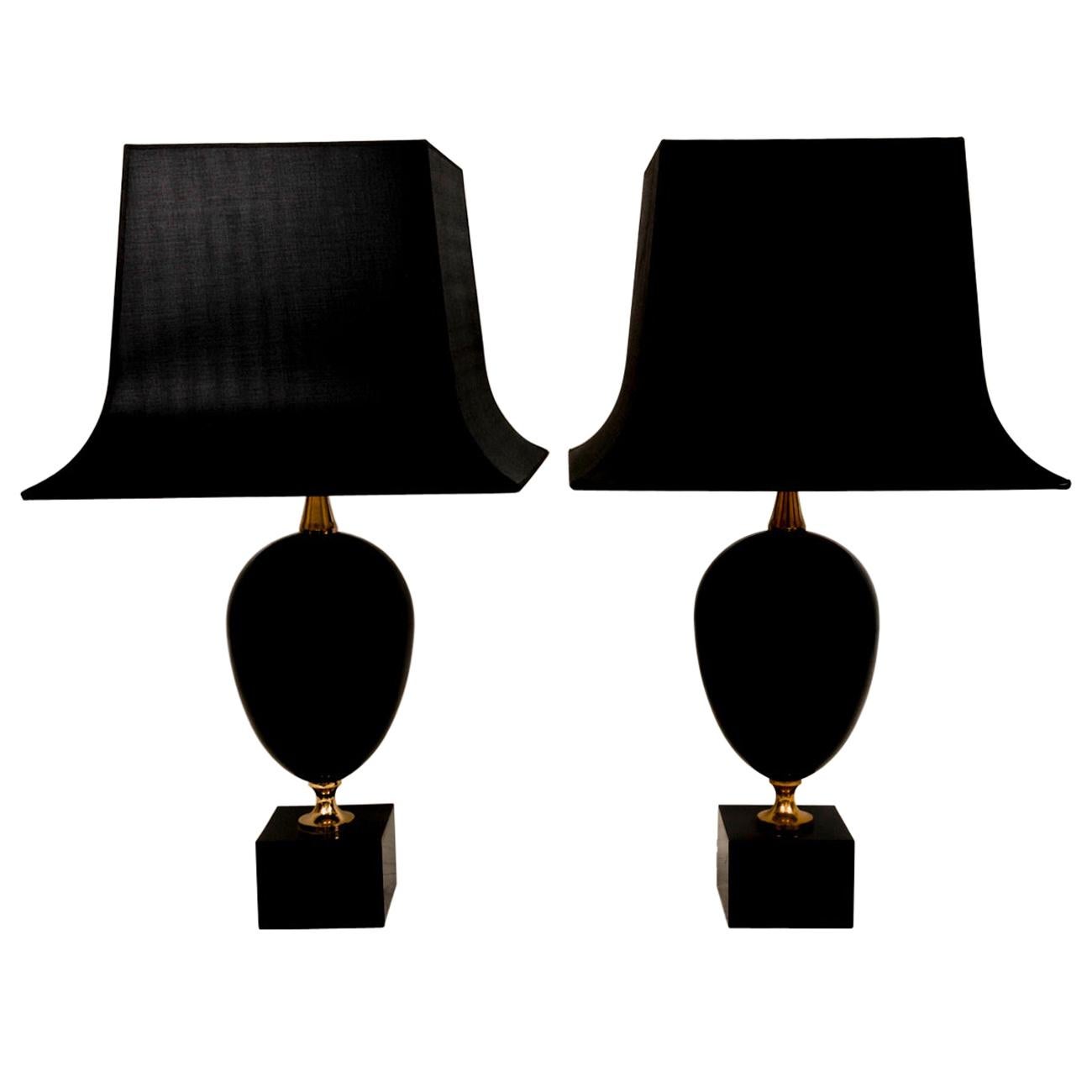 Philippe Barbier Black "Oeuf" Table Lamps For Sale