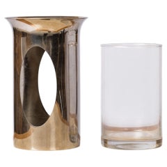 Vaso o portacandele Photophore in ottone cromato e vetro di Philippe Barbier