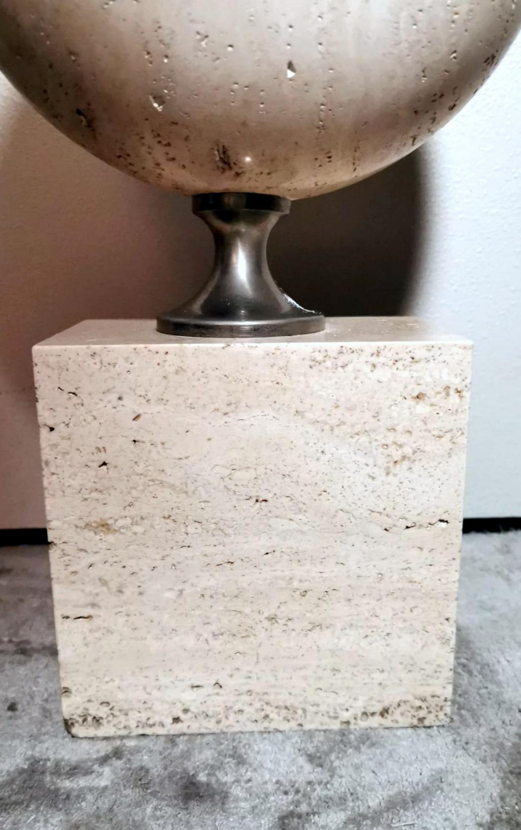 Philippe Barbier Designer Modern French Lamp In Travertine (Without Lampshade) For Sale 3