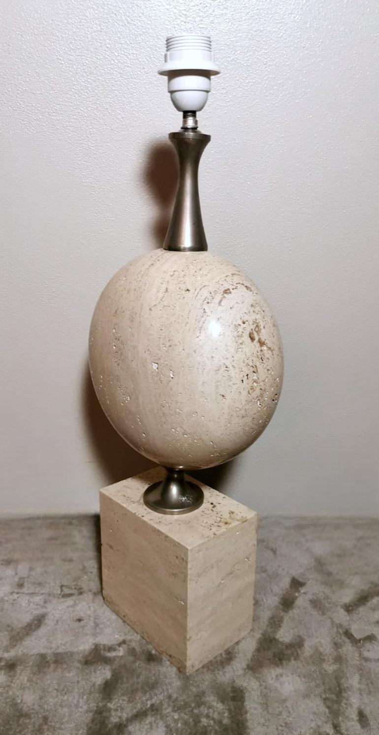Mid-Century Modern Philippe Barbier Designer Modern French Lamp In Travertine (Without Lampshade)  For Sale