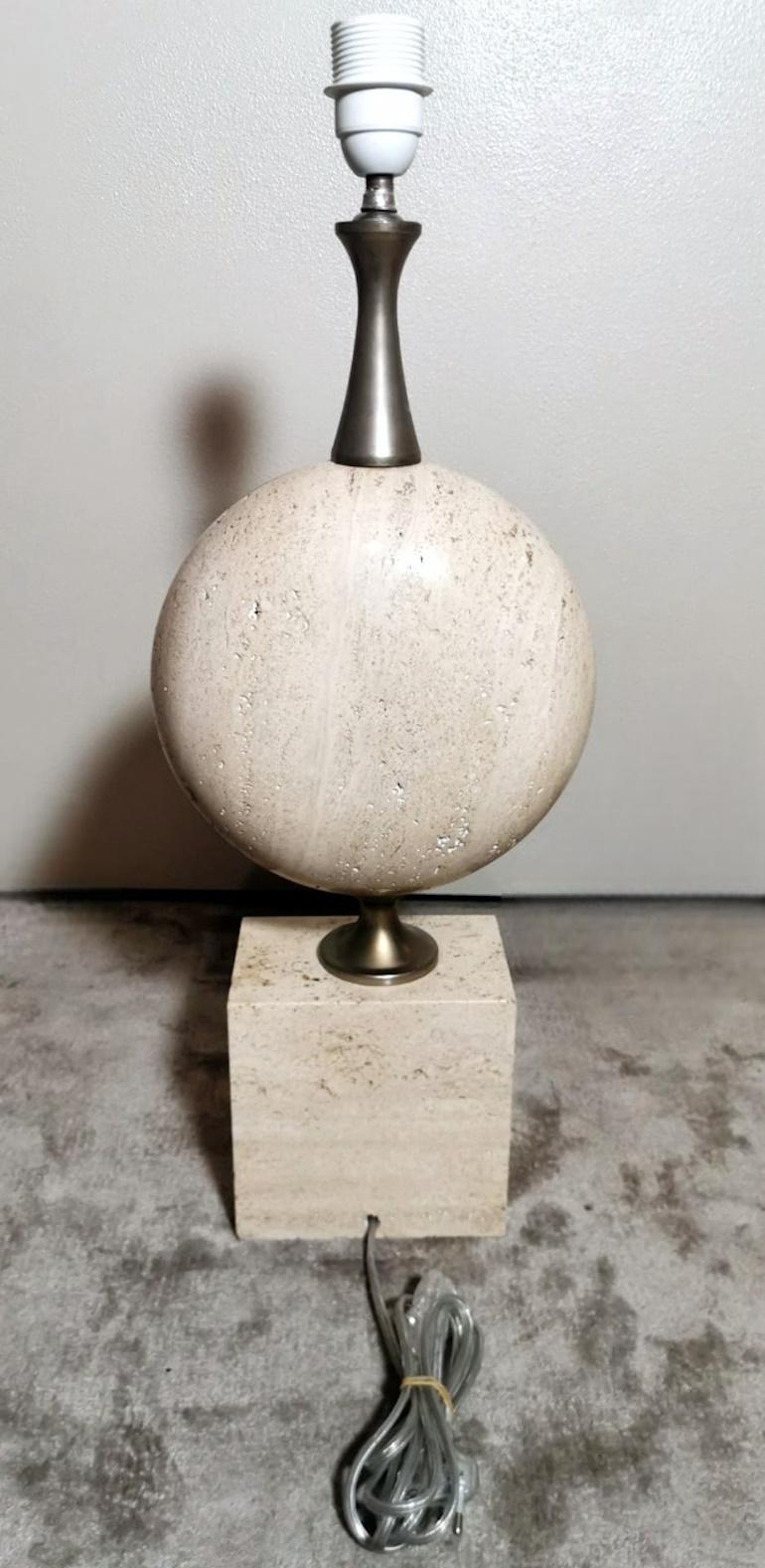 Polished Philippe Barbier Designer Modern French Lamp In Travertine (Without Lampshade)  For Sale
