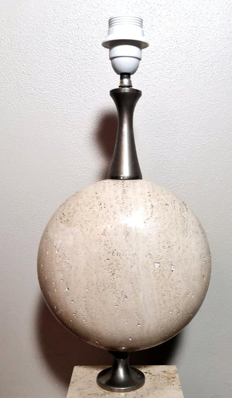 Philippe Barbier Designer Modern French Lamp In Travertine (Without Lampshade)  In Good Condition For Sale In Prato, Tuscany